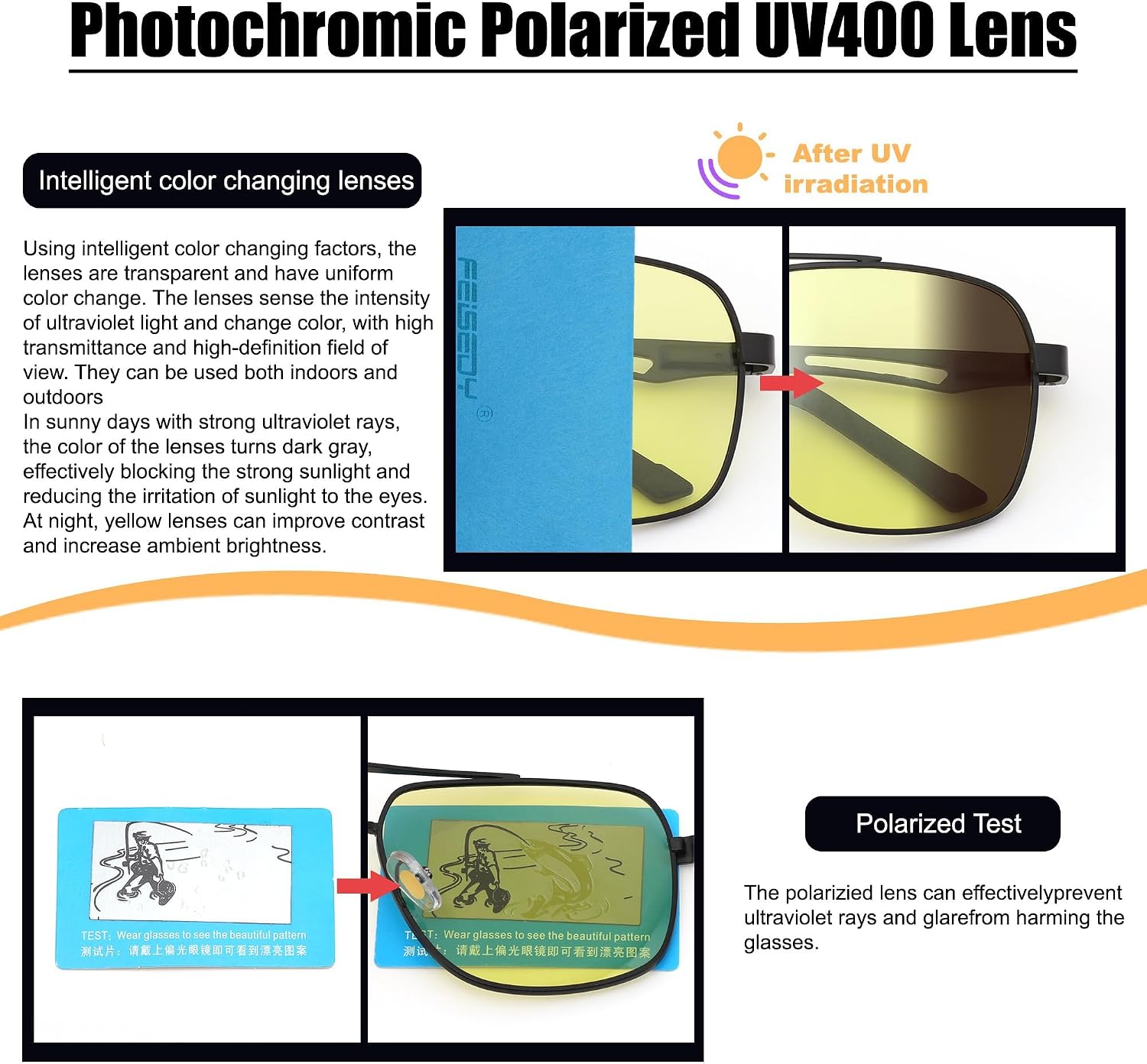 商品图片 13 | B0D6RBYFQB | FEISEDY Polarized Aviator Photochromic Sunglasses Men Women for Day and Night Driving Metal Frame B0172