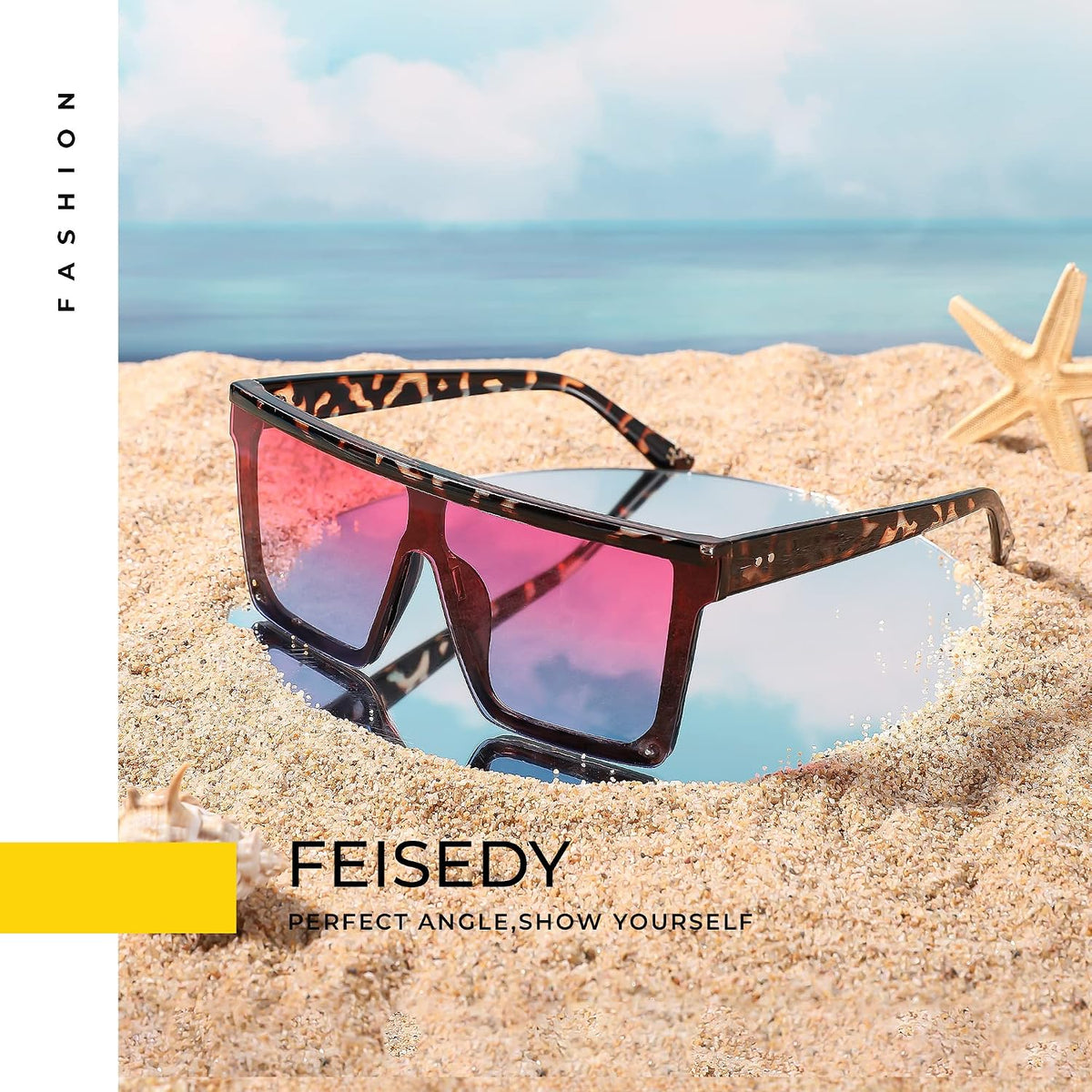 ÉÌƷͼƬ 101 | B09H6XXSDN | FEISEDY Oversized Sunglasses Mens Womens Flat Top Square Trendy Visor Shades UV400 B2470