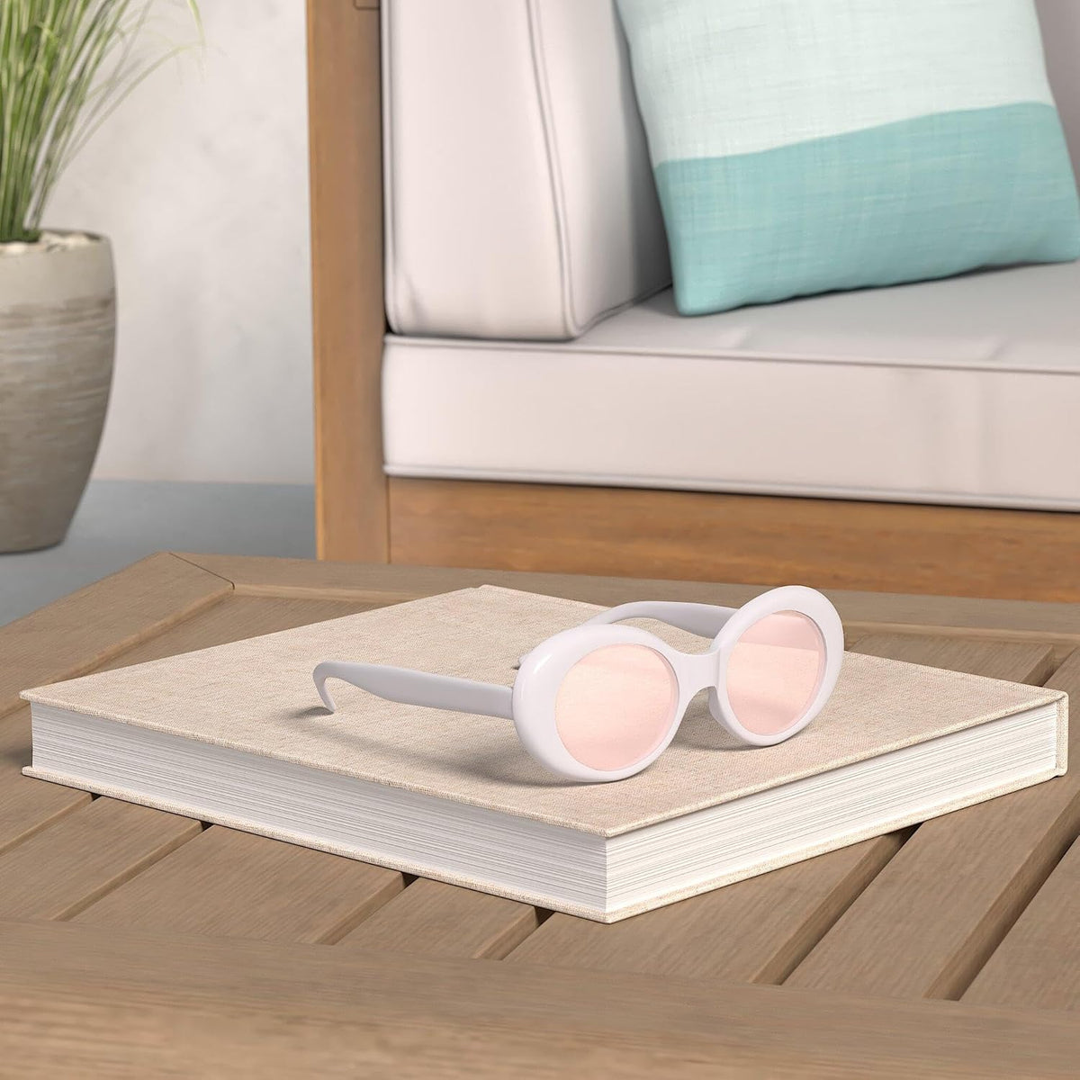 ÉÌƷͼƬ 54 | B074H8KFSZ | FEISEDY Sunglasses White Oval Clout Goggles for Women Men Retro Round Trendy Rimmed Clueless Costume Frame B2253