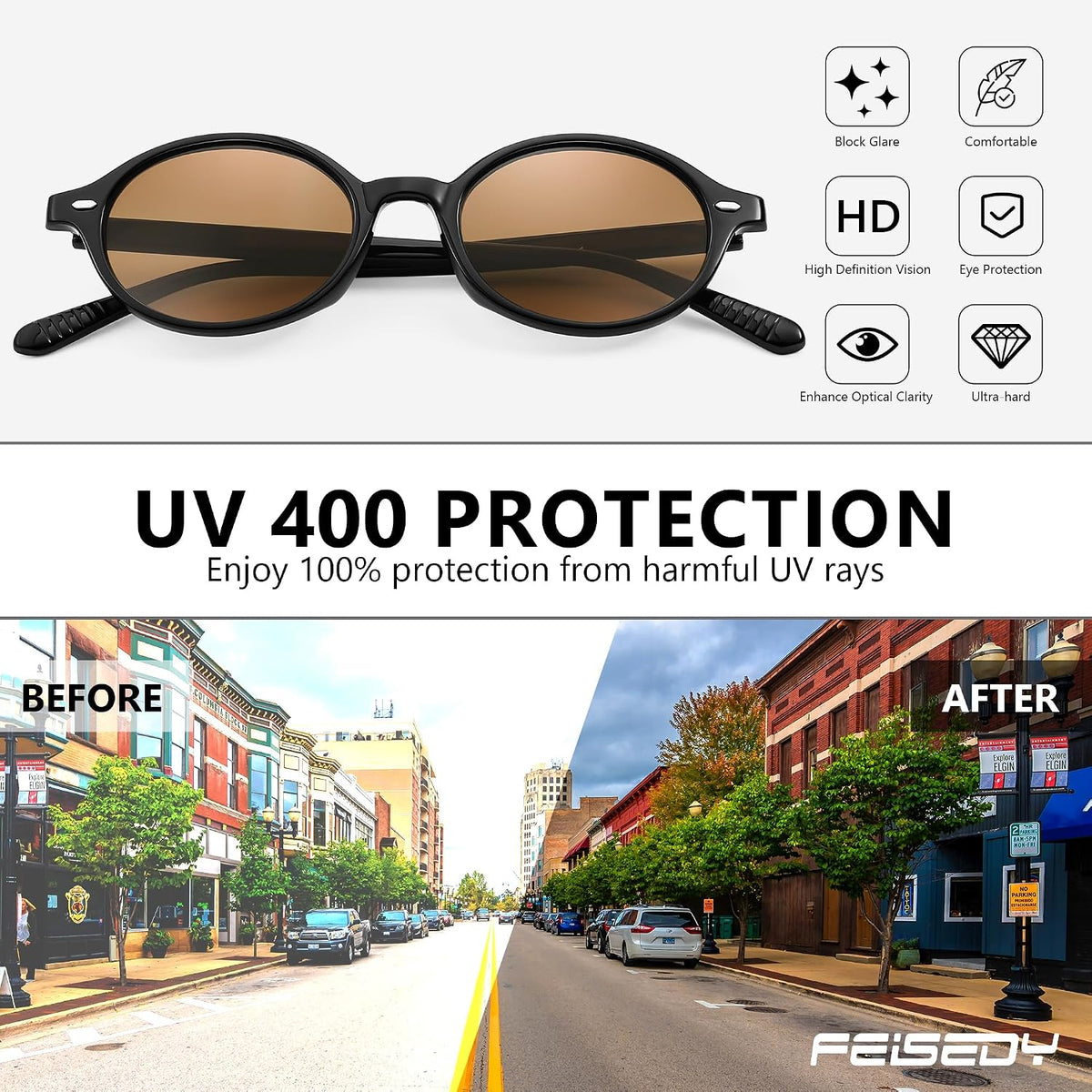 ÉÌƷͼƬ 80 | B0DTHVTKB5 | FEISEDY Retro Oval Sunglasses for Women 90s Narrow Round Lightweight Shades Y2k Trendy Sunnies B1171