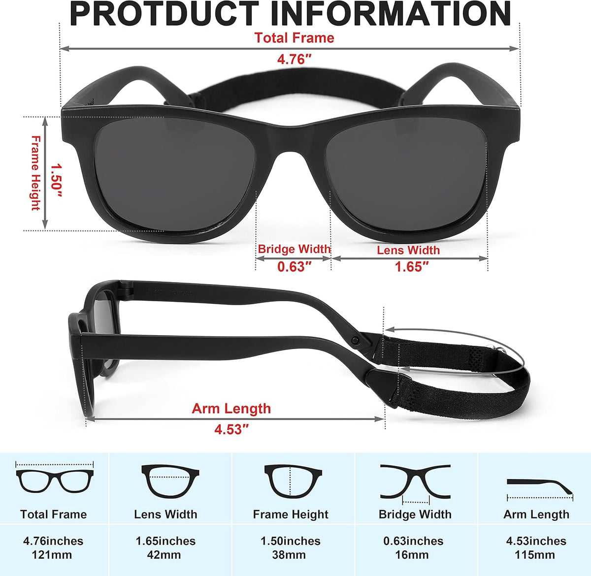ÉÌƷͼƬ 6 | B0BQC69987 | FEISEDY Kids Polarized Sunglasses Toddler Sunglasses Flexible Frame with Strap for Baby Girls Boys Age 2-8 B2352
