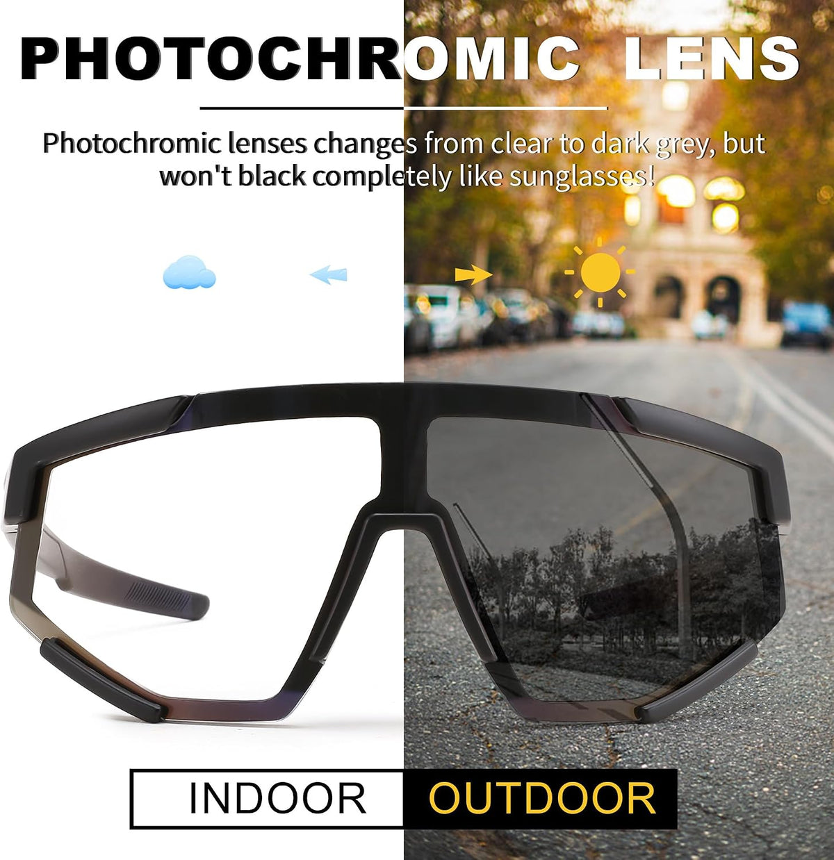 ÉÌƷͼƬ 26 | B0DFMBL68F | FEISEDY Photochromic Sports Sunglasses for Men Women Night Vision Cycling Driving Running Glasses B0233