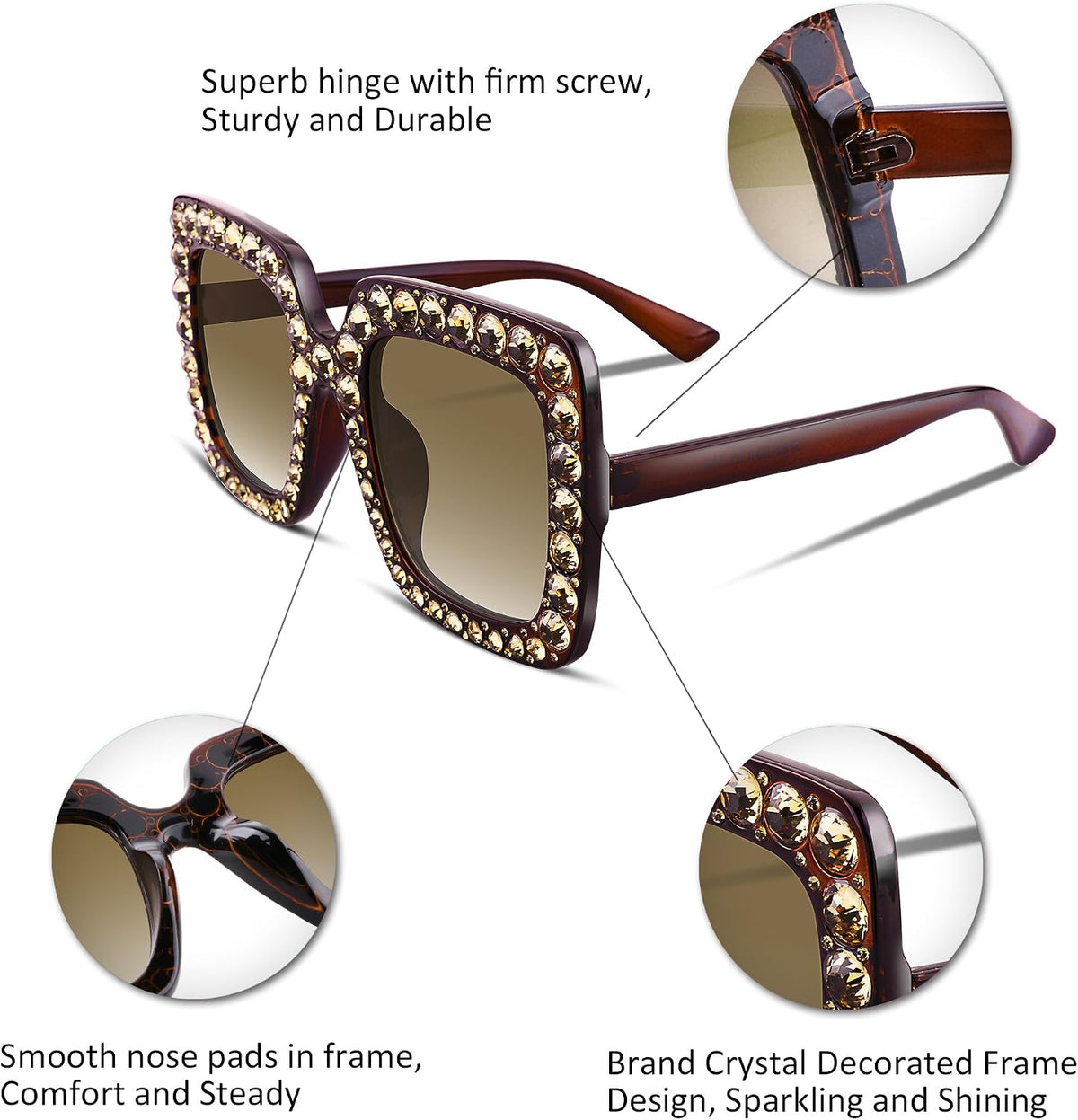 ÉÌƷͼƬ 65 | B077GMJCV8 | FEISEDY Women Sparkling Crystal Sunglasses Oversized Square Thick Frame B2283