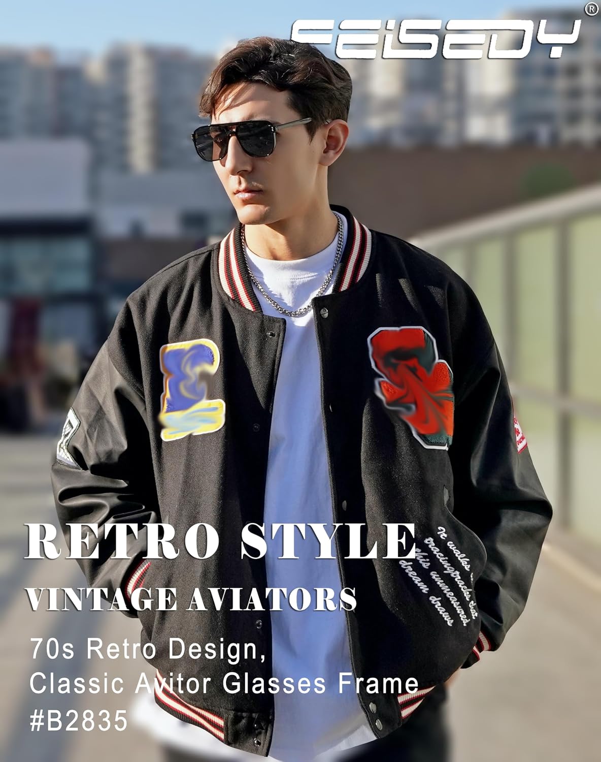 商品图片 124 | B09J8999GR | FEISEDY Retro Square Aviator Sunglasses Women Men 70s Vintage Trendy Plastic Frame Sun Glasses B2835