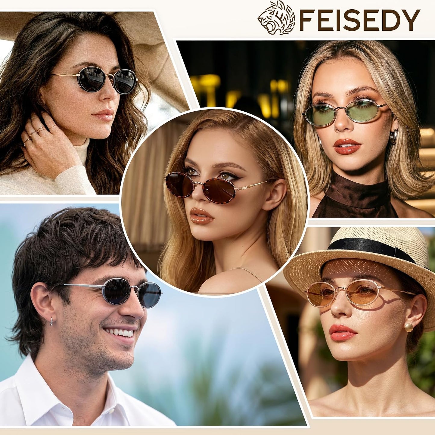 商品图片 7 | B0GX9GL5XF | FEISEDY Polarized Oval Metal Sunglasses for Women Men Classic Retro B0439