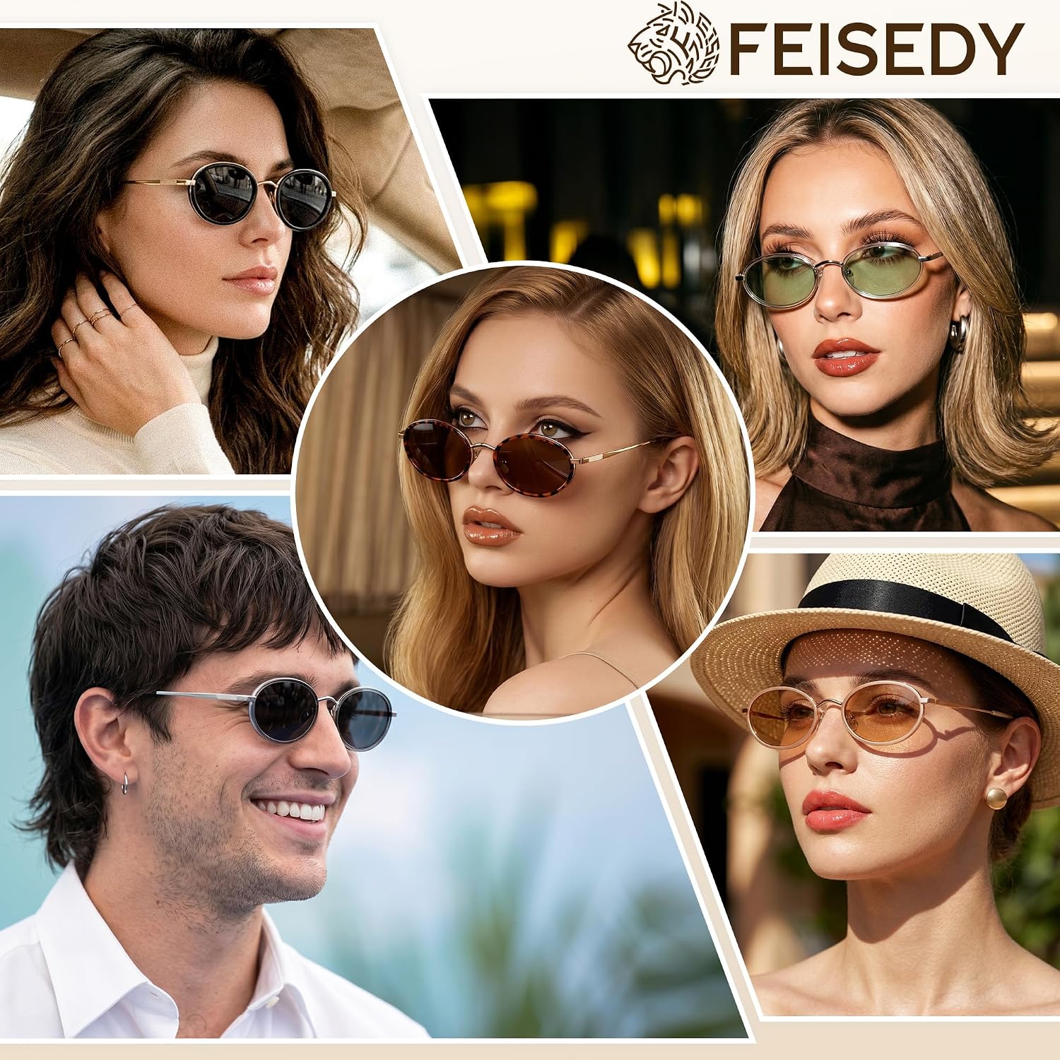 商品图片 7 | B0GX9GL5XF | FEISEDY Polarized Oval Metal Sunglasses for Women Men Classic Retro B0439