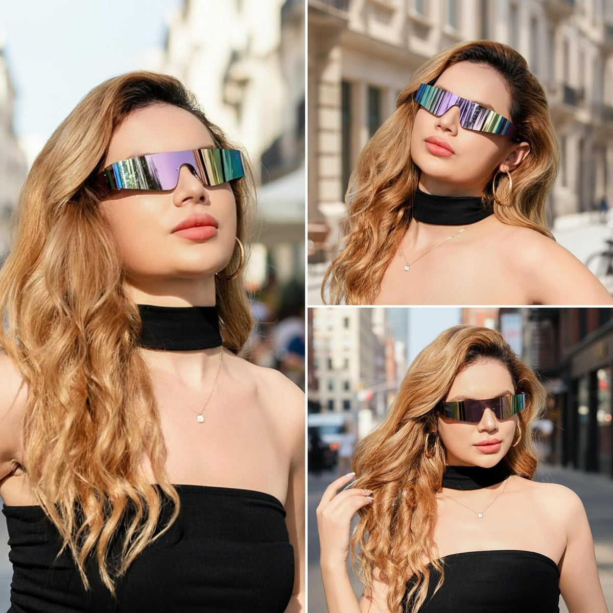 ÉÌƷͼƬ 39 | B0B1V45SXC | FEISEDY Y2K Futuristic Sunglasses Women Men Rimless One Piece Miorred B2927