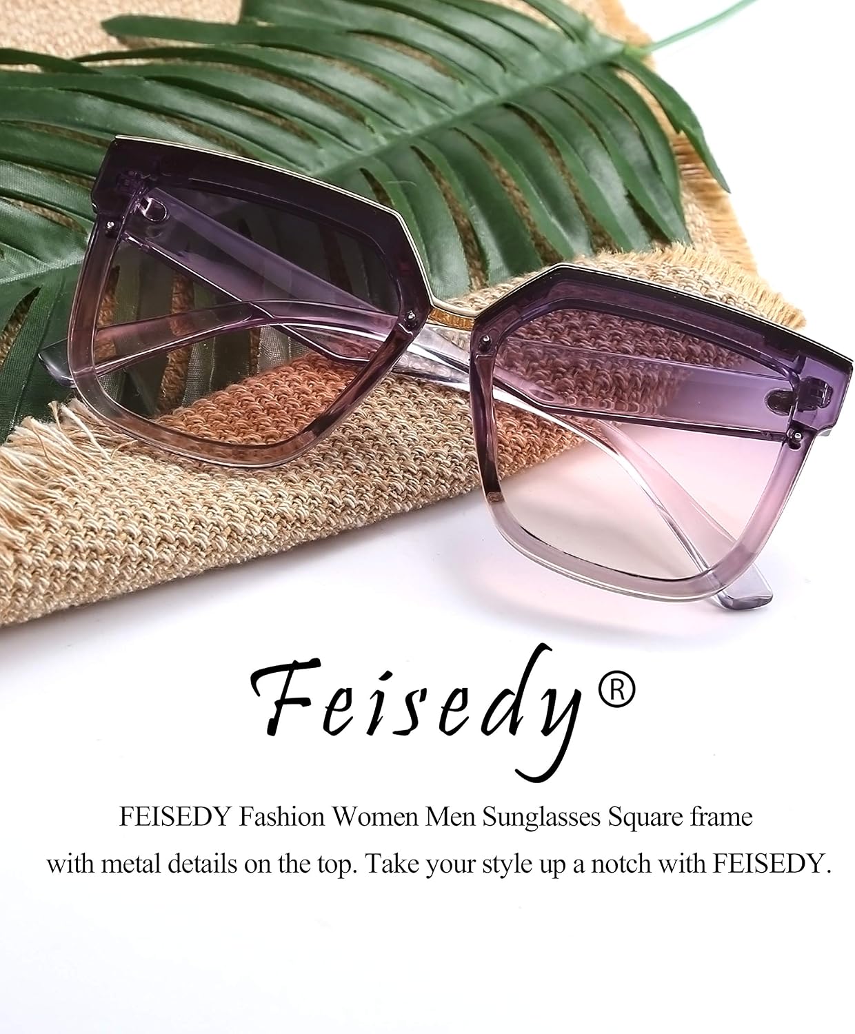 商品图片 8 | B087725Y1W | FEISEDY Fashion Women Men Sunglasses Square Frame Metal Shape Nesting Lenses B2595