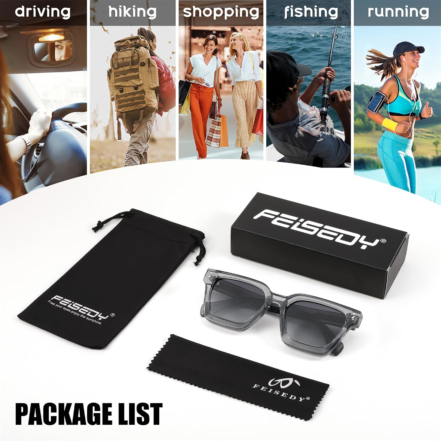 商品图片 9 | B0C9J9VMJL | FEISEDY Sunglasses Men Women Polarized, Chunky Square Thick Frame, Rectangle UV400 Shade Sun Glasses B2396