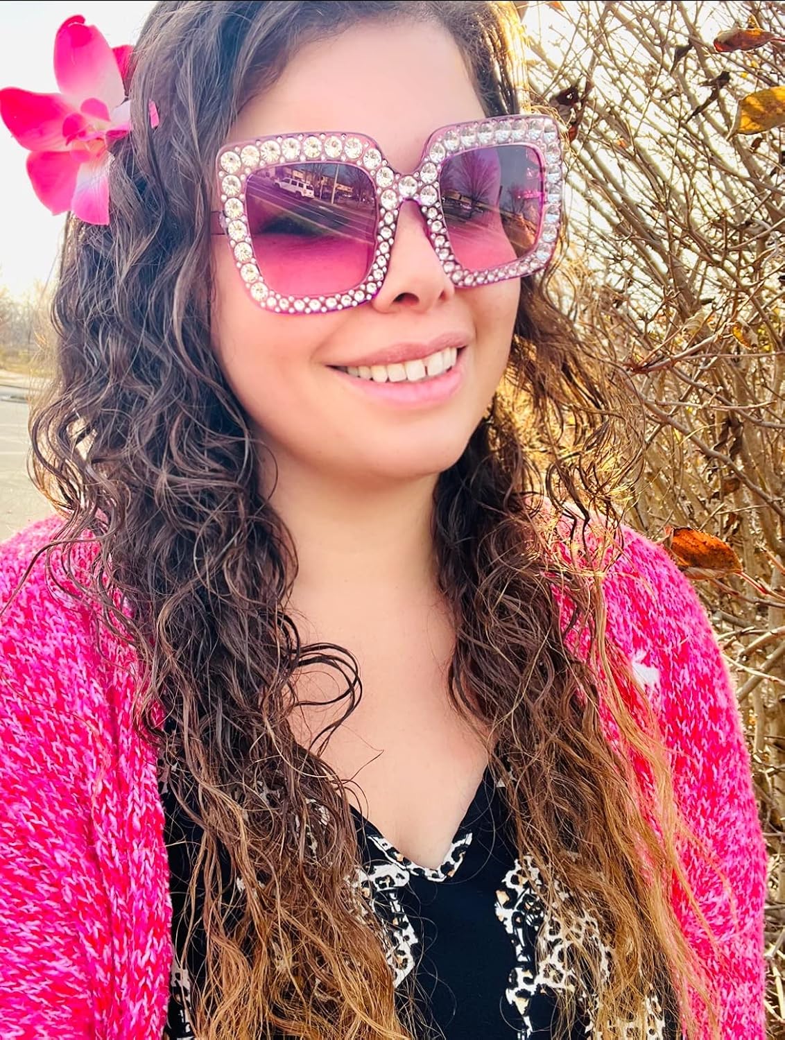 ÉÌƷͼƬ 42 | B077GMJCV8 | FEISEDY Women Sparkling Crystal Sunglasses Oversized Square Thick Frame B2283