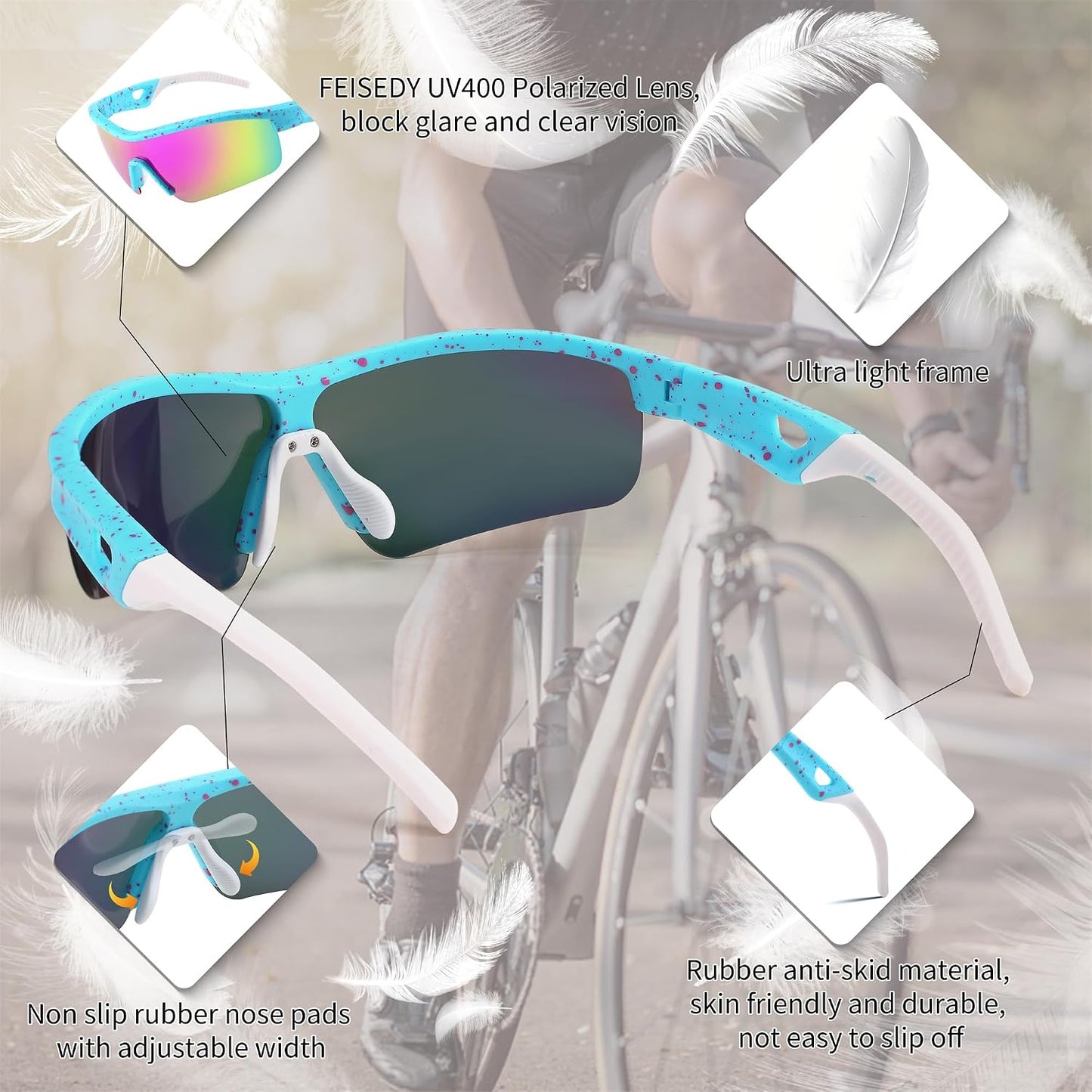 商品图片 35 | B0C7189J4Z | FEISEDY Men Sunglasses, Polarized Cycling Sunglasses, UV400 Sports Baseball Running Fishing Hiking Shades B2372