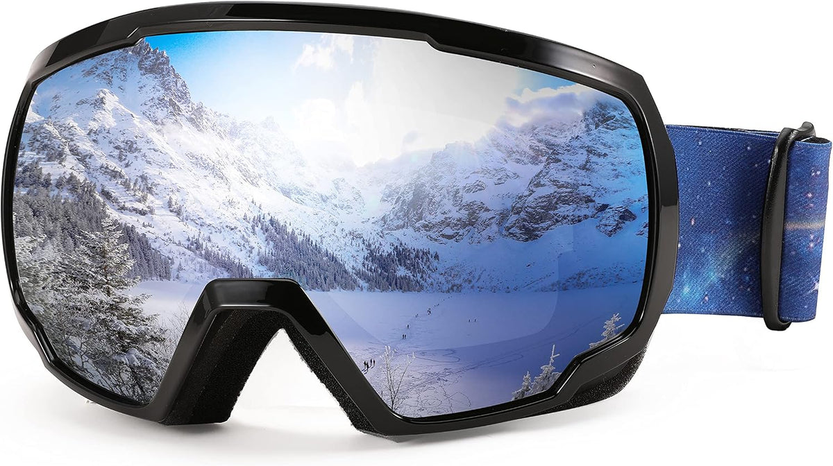 Silver Vlt 22% | B0BGPVD7B6 | FEISEDY Ski Goggles, OTG Snow Sport Goggles for Adult Youth, Anti-Fog UV400 Protection Bendable Dual-Lenses B2961
