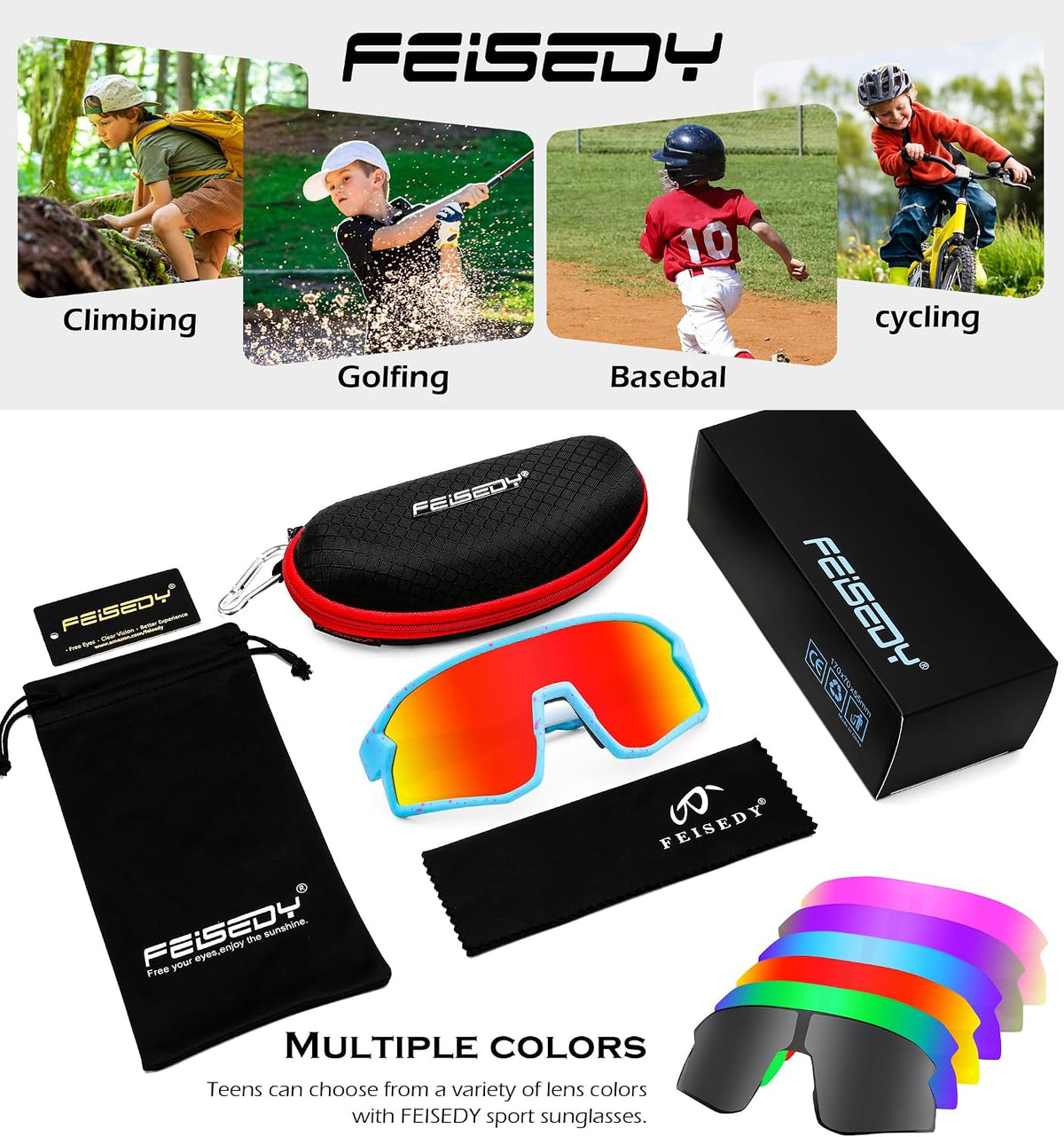ÉÌƷͼƬ 14 | B0D73JNPNN | FEISEDY Kids Sunglasses Polarized Youth Baseball Sunglasses Sports Cycling Glasses for Boys Girls Age 4-8 B0183