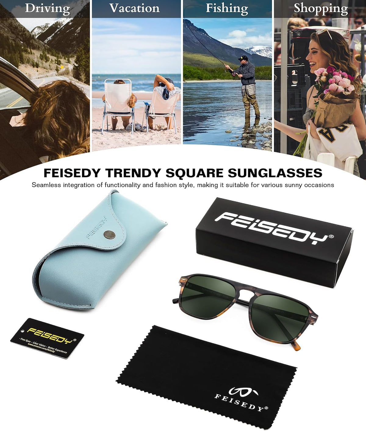 ÉÌƷͼƬ 31 | B0F4D461TF | FEISEDY Polarized Aviator Mens Sunglasses Square Modern Women Vintage Style Acetate Frame UV400 B0191