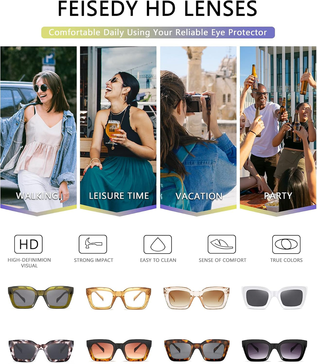 ÉÌƷͼƬ 42 | B07MNGNLNT | FEISEDY Classic Women Sunglasses Fashion Thick Square Sun Glasses B2471