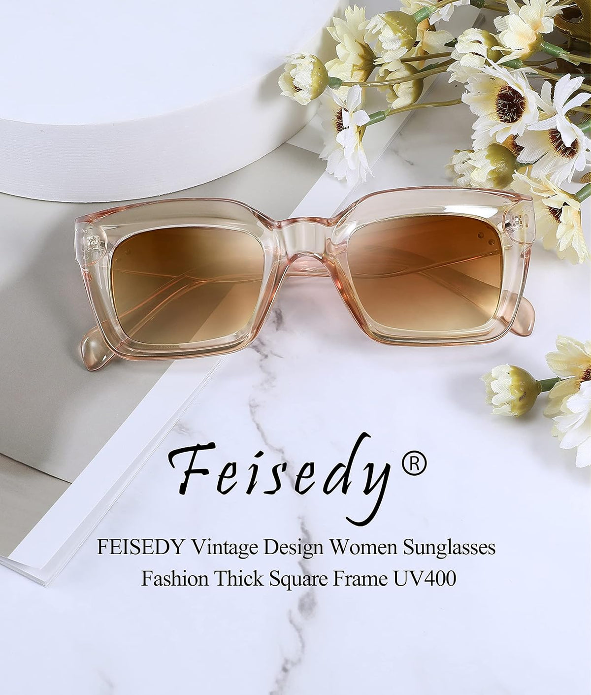 ÉÌƷͼƬ 68 | B07MNGNLNT | FEISEDY Classic Women Sunglasses Fashion Thick Square Sun Glasses B2471