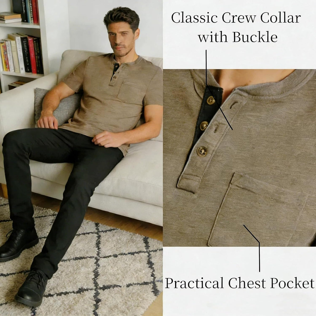 商品图片 7 | B0GJL9QY1W | Men's Long/Short Sleeve Polo Shirt, Soft Cotton Pocket Crew Tee Classic Men Shirts Casual Henley T-Shirt for Golf Daily Wear