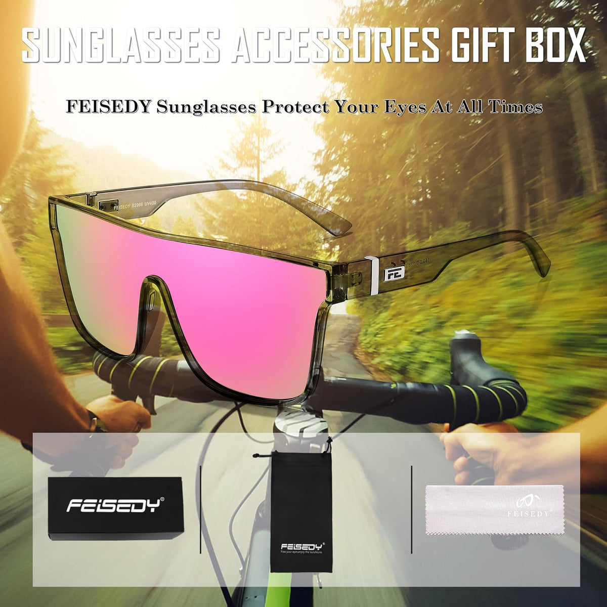 ÉÌƷͼƬ 14 | B0B2836HD6 | FEISEDY Sunglasses for Women Men, Fashion Mirrored Single Lens Shades