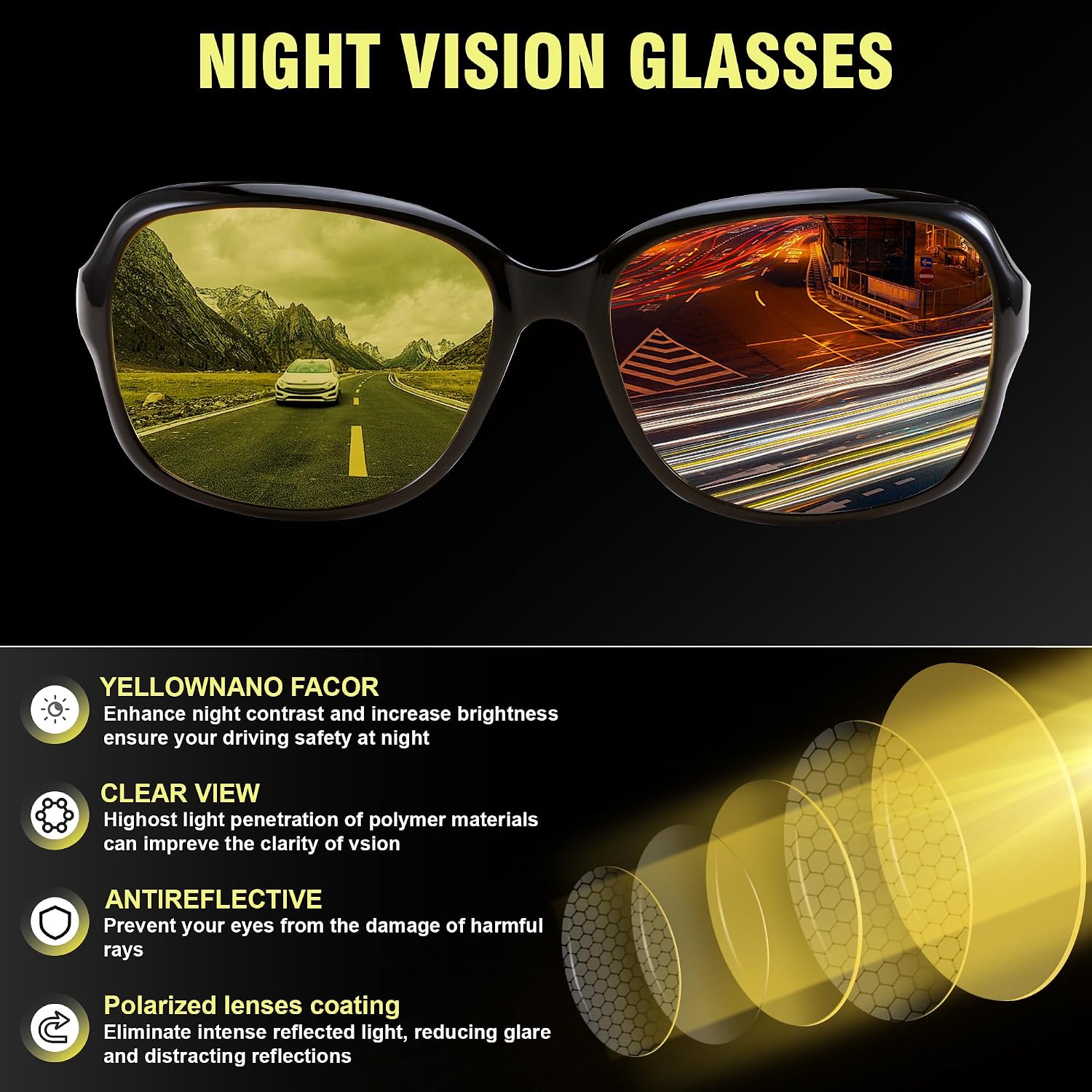 商品图片 63 | B081YY5RM3 | FEISEDY Classic Womens Night Glasses Driving Anti Glare Wrap Around Yellow Sunglasses B2548
