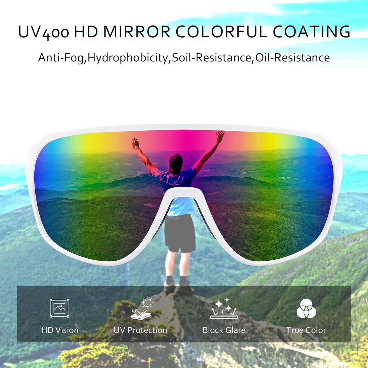 ÉÌƷͼƬ 3 | B0D5D4T92Q | FEISEDY Sports Sunglasses for Men and Women,Oversized One Piece Reflective Lens Cycling Sunglasses B0178