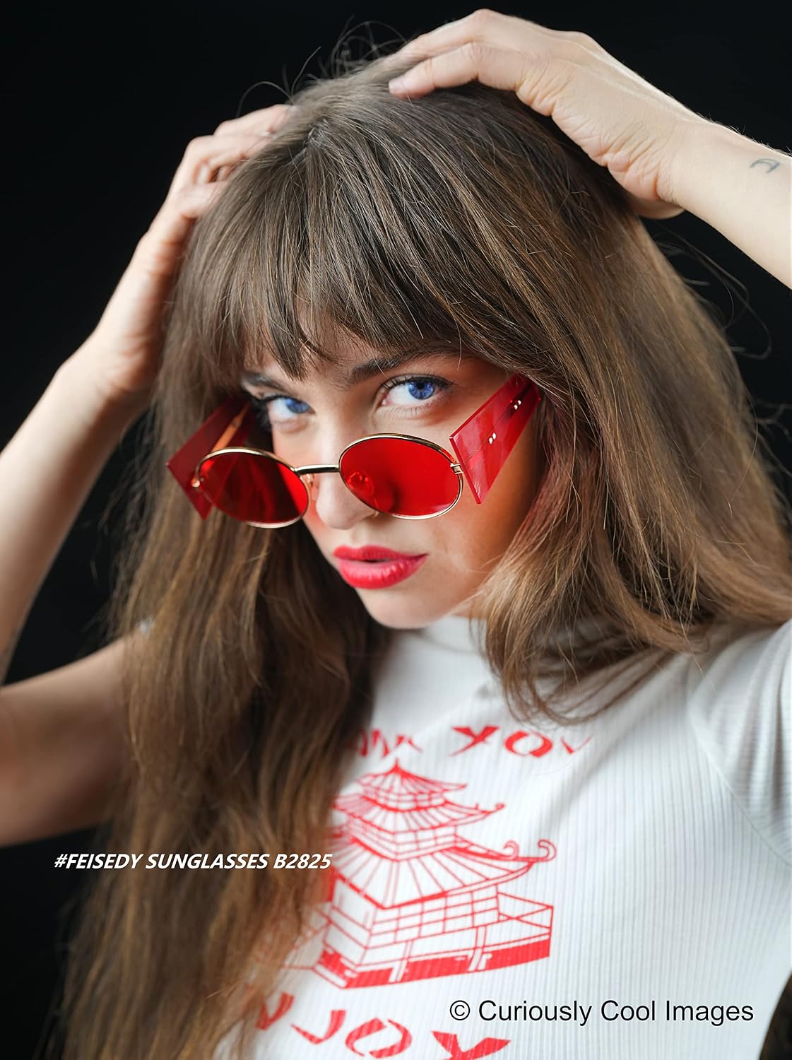 ÉÌƷͼƬ 3 | B09J2PH4YP | FEISEDY Women Men Futurisitc Hipster Round Sunglasses Polygon Trapezoid Side Shields Delicate Metal Frame B2825
