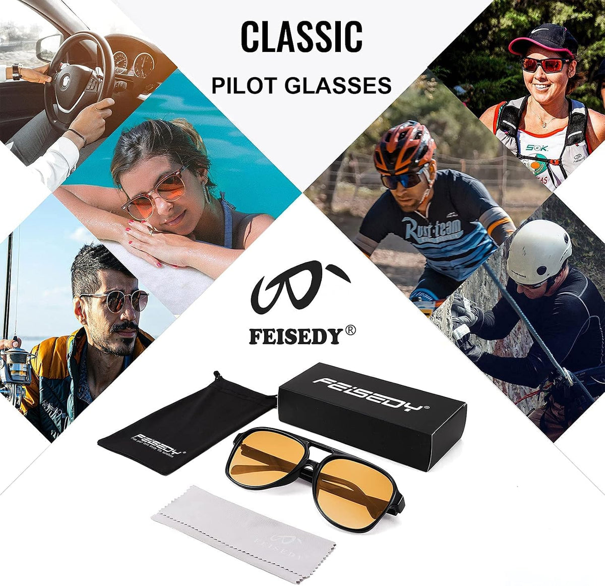ÉÌƷͼƬ 84 | B0CB543WBD | FEISEDY Vintage Retro 70s Plastic Aviator Sunglasses Women Men Classic Large Squared Frame B2751