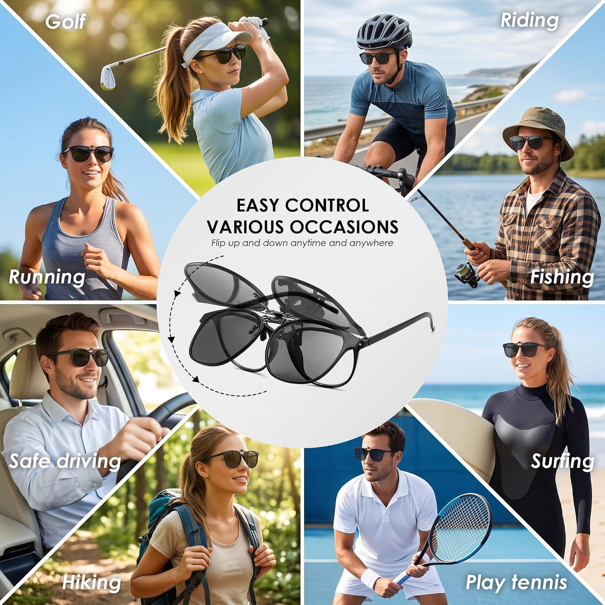 商品图片 7 | B0HDSX3PVB | FEISEDY Polarized Flip-Up Clip On Sunglasses Over Prescription B0486