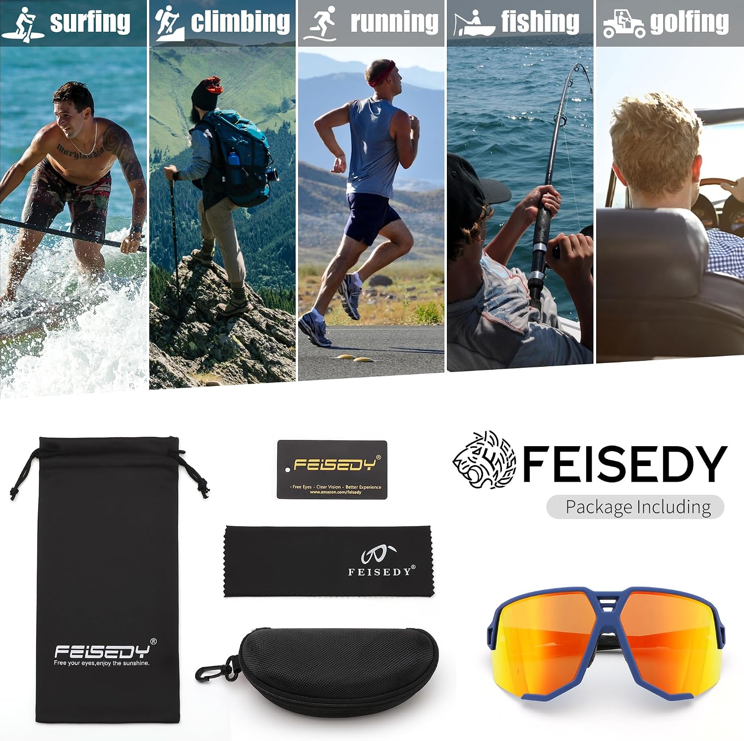 商品图片 41 | B0DN1MVJHV | FEISEDY Polarized Cycling Glasses Sports Sunglasses for Women Men Youth, Running Hiking Baseball Glasses B0215