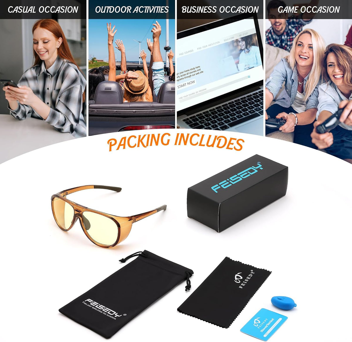 ÉÌƷͼƬ 6 | B0FCFQMV1Z | FEISEDY Yellow Lens Gaming Glasses Blue Light Glasses for Woman Men Computer Gamer Eyeglasses Anti Eyestrain Glare G0095