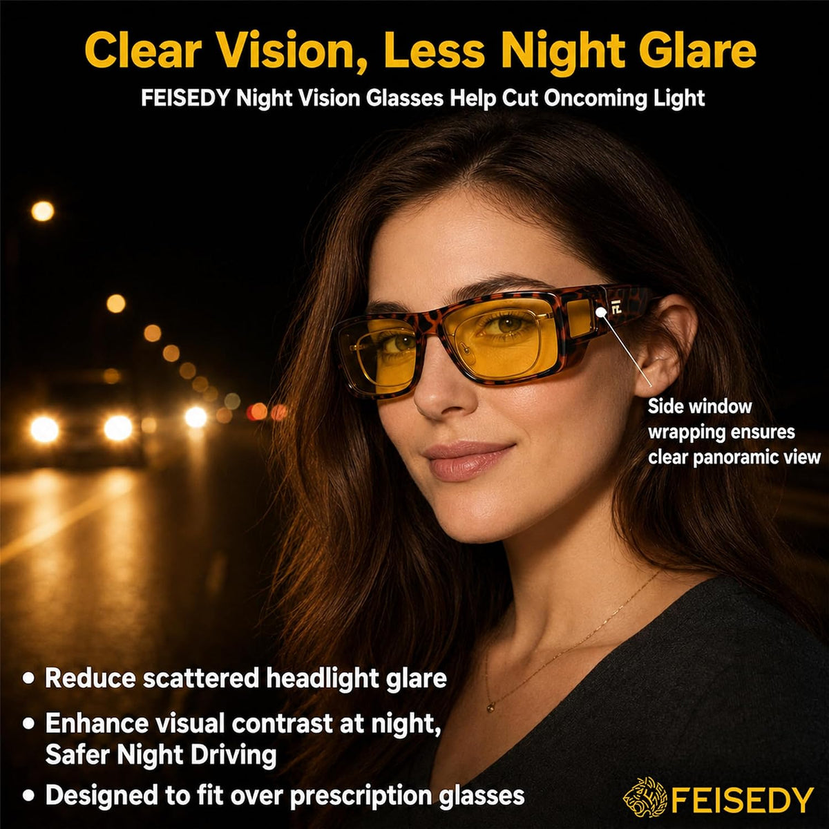 商品图片 5 | B0HG8TKYW8 | FEISEDY Fit Over Polarized Sunglasses Men, Night Driving Wrap Glasses B0330