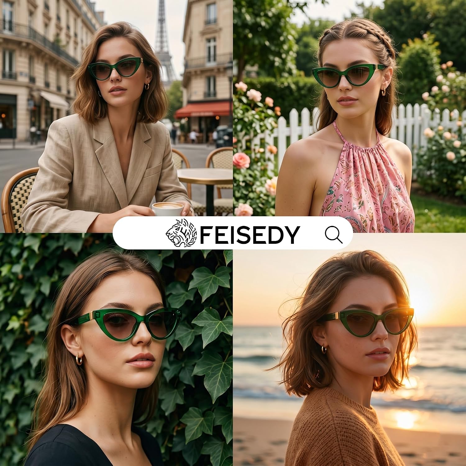 商品图片 21 | B0GVF3CZ9N | FEISEDY Cat eye Sunglasses Polarized and Retro Stylish for Women Men B0428 | UV400 Protection, for Driving Fishing Beach Travel and Party, Metal Accents, Versatile Styling