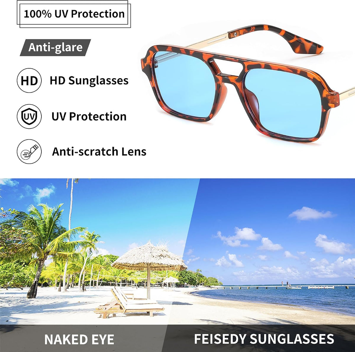 ÉÌƷͼƬ 25 | B0925V3NP4 | FEISEDY Vintage Square 70s Flat Aviator Sunglasses Women Men Metal Design Shades B2752