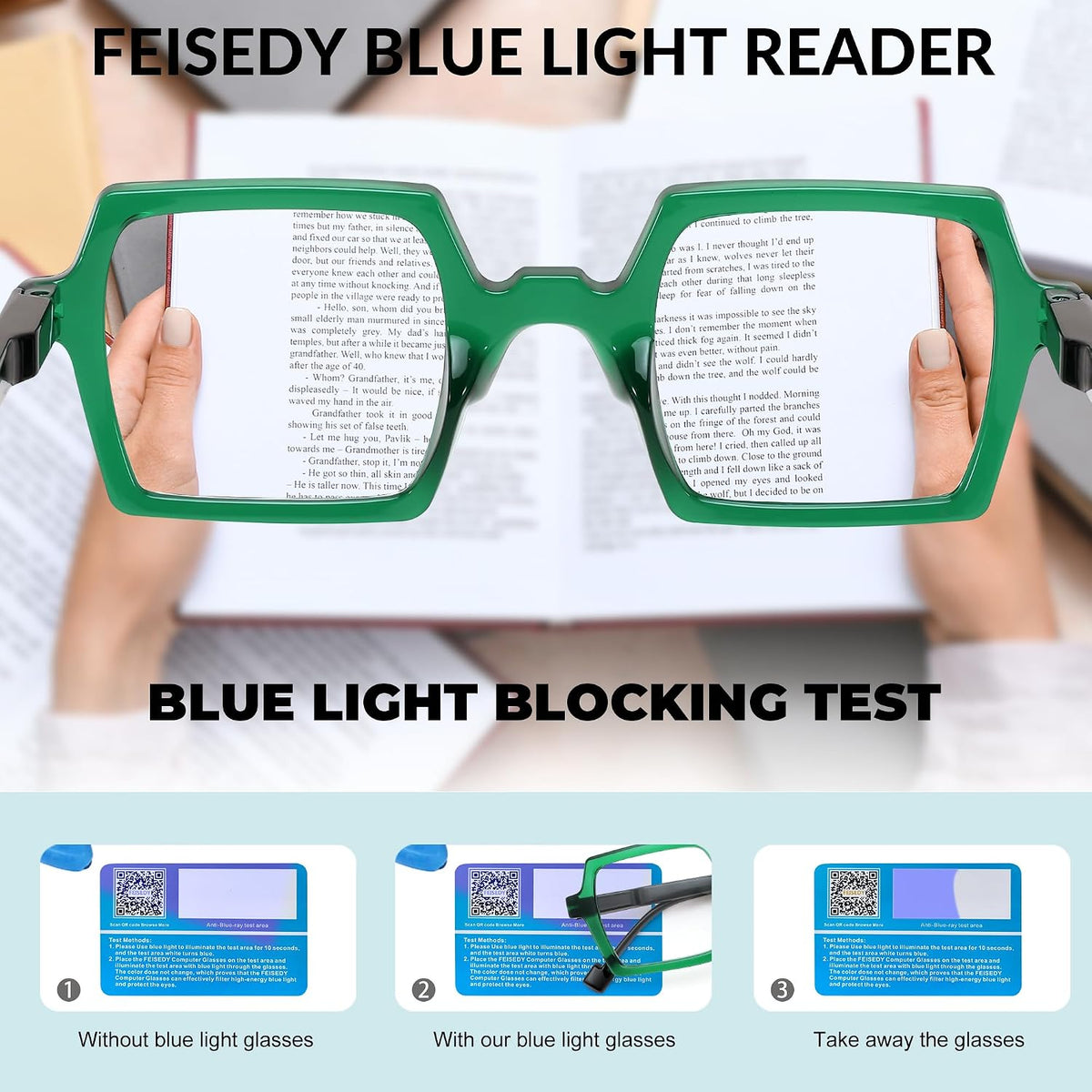 商品图片 4 | B0DNDMV881 | FEISEDY Fashion Blue Light Reading Glasses for Women Square Retro Anti- Glare Digital Eyestrain Readers B0261