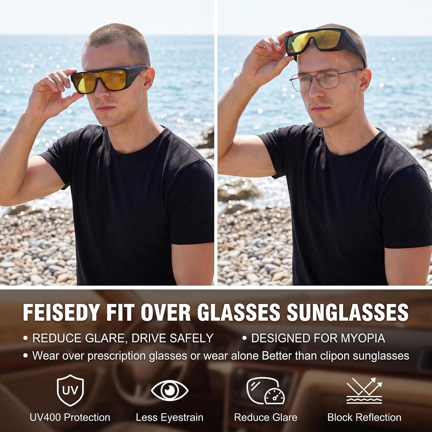 商品图片 2 | B0H2Z4Q1KM | FEISEDY Fit Over Glasses Polarized Sunglasses for Men Women B0456