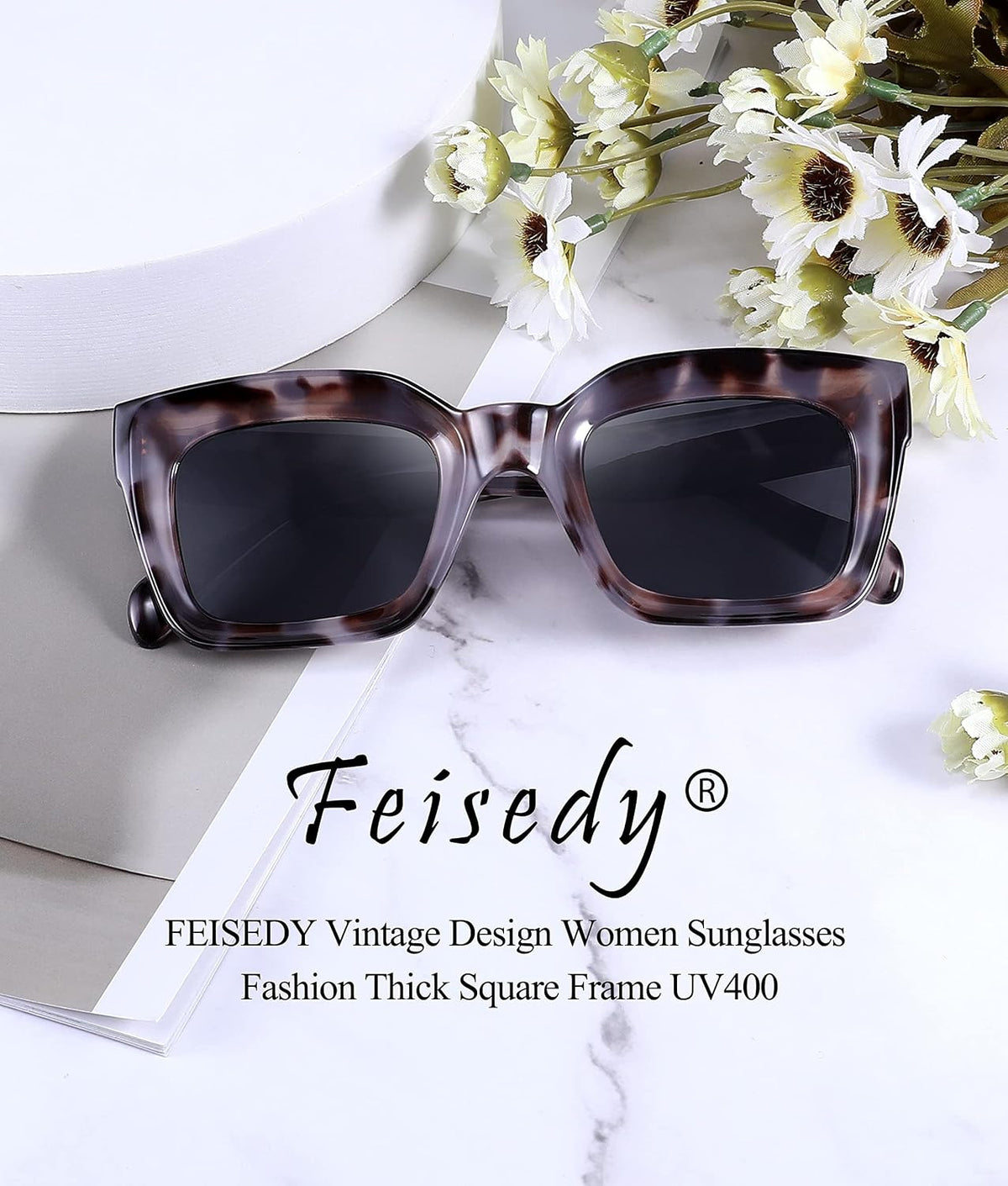 ÉÌƷͼƬ 83 | B07MNGNLNT | FEISEDY Classic Women Sunglasses Fashion Thick Square Sun Glasses B2471