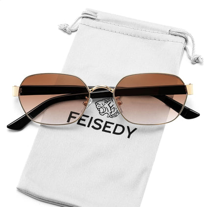 Gold Frame + Gradient Tea Lens / 54 Millimeters | B0GY42ZV46 | FEISEDY Women and Men UV400 Protection Sunglasses, Polygon Square Metal Frame Retro Stylish Shades B0452
