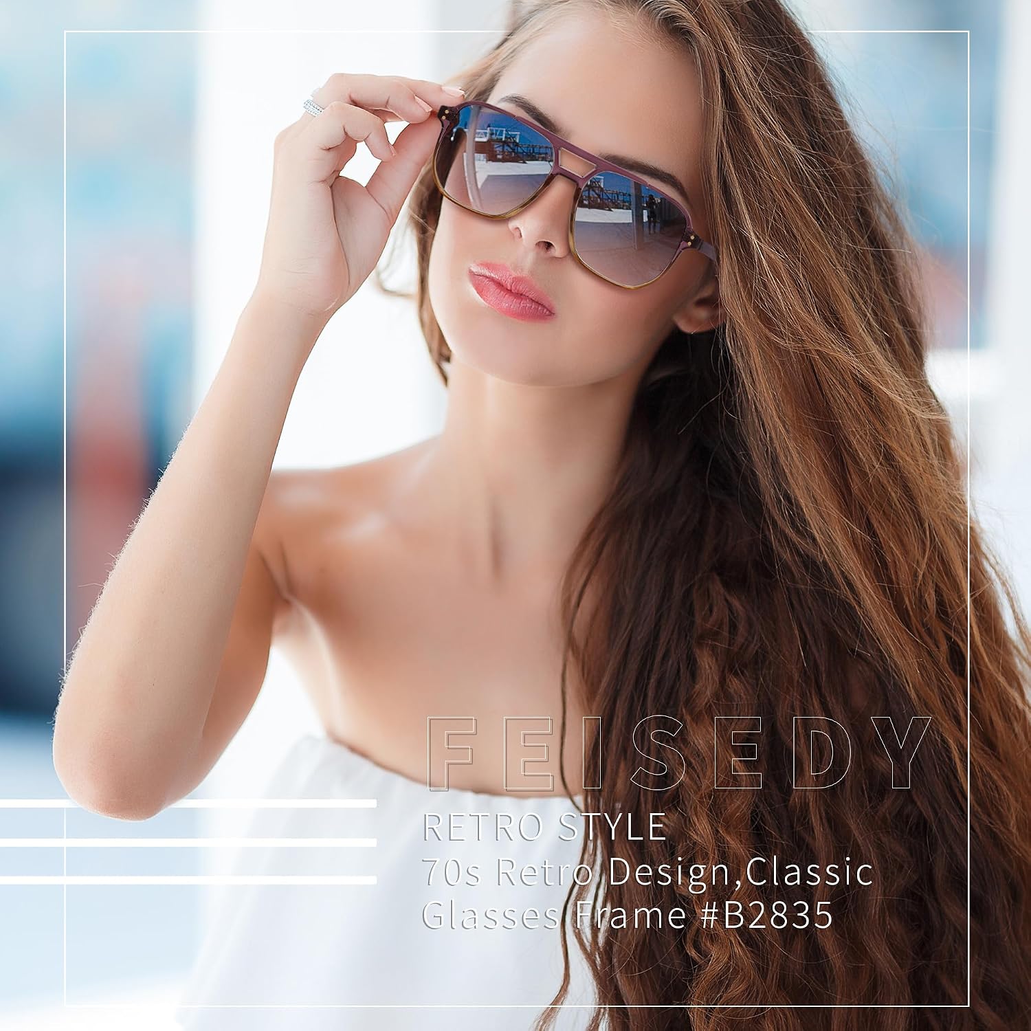 商品图片 78 | B09J8999GR | FEISEDY Retro Square Aviator Sunglasses Women Men 70s Vintage Trendy Plastic Frame Sun Glasses B2835