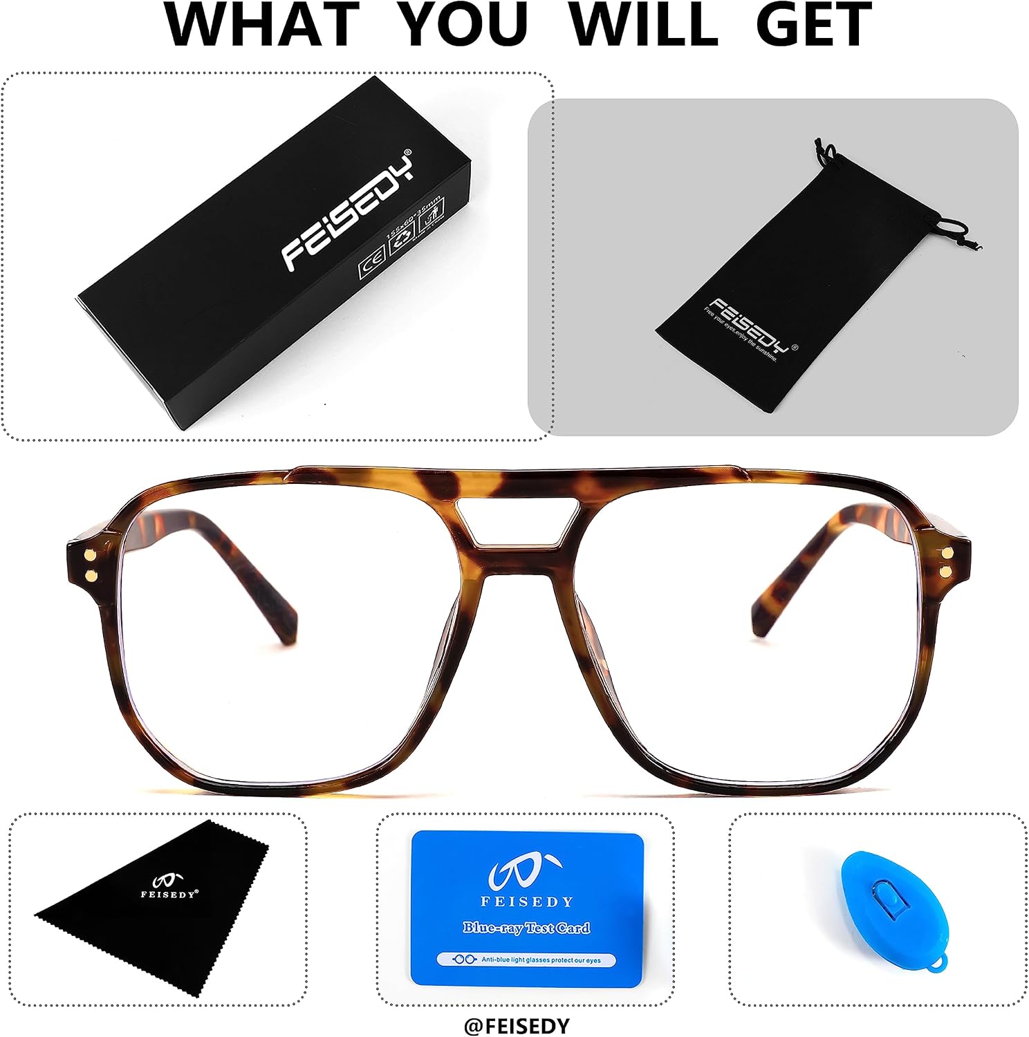 商品图片 24 | B0FWXP3HKW | FEISEDY Fashion Aviator Blue Light Reading Glasses for Woman Men B0318 | Square Pilot Computer Glasses, Anti Eyestrain Glare Readers