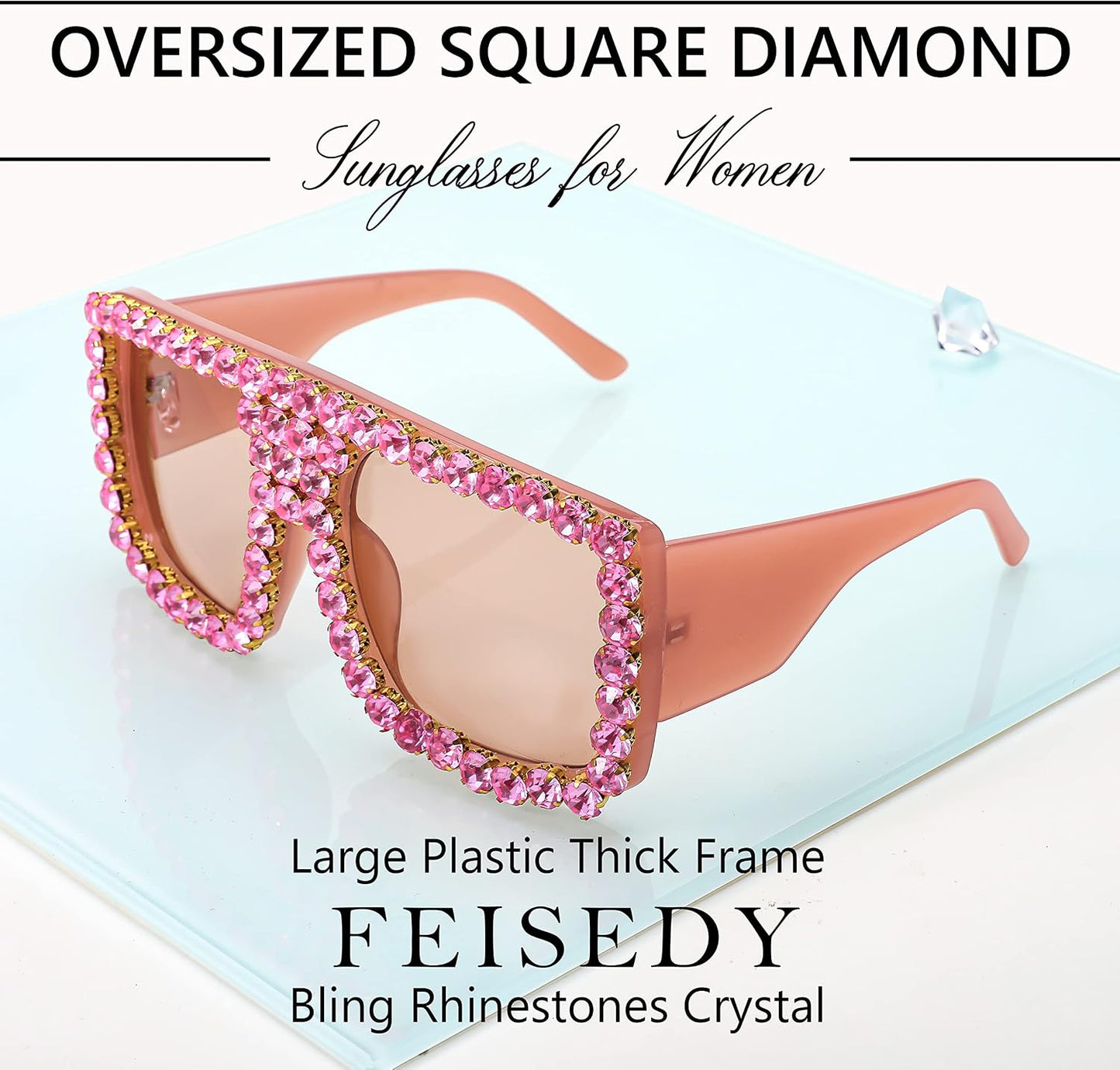 商品图片 32 | B09YHJ846J | FEISEDY Square Diamond Sunglasses for Women Retro Fashion Shiny Rhinestone Sun Glasses B2916