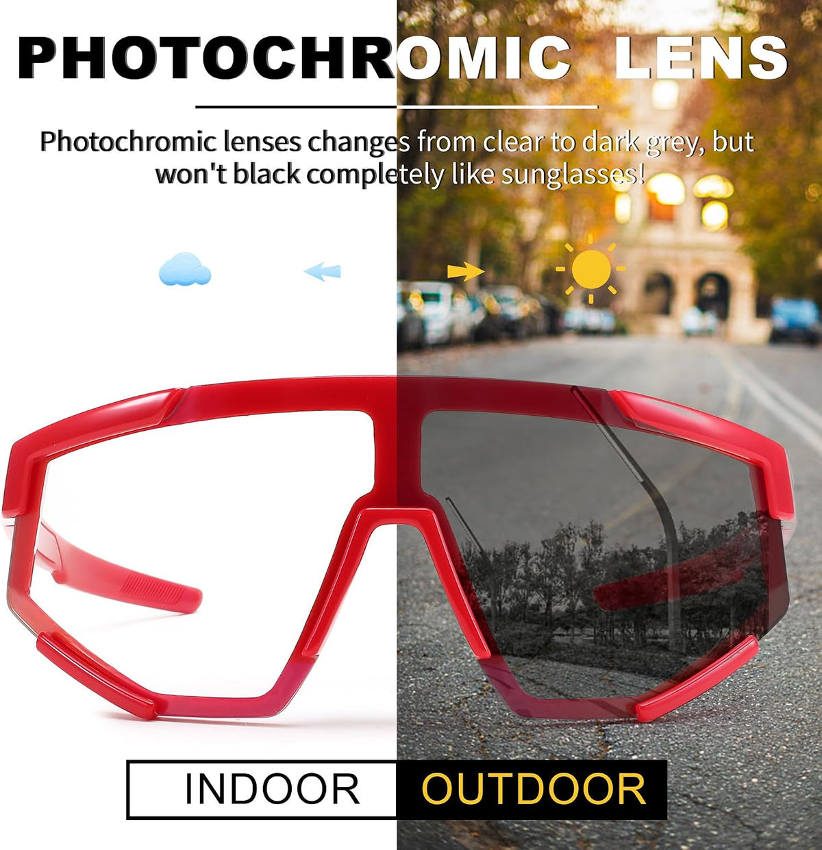 ÉÌƷͼƬ 18 | B0DFMBL68F | FEISEDY Photochromic Sports Sunglasses for Men Women Night Vision Cycling Driving Running Glasses B0233