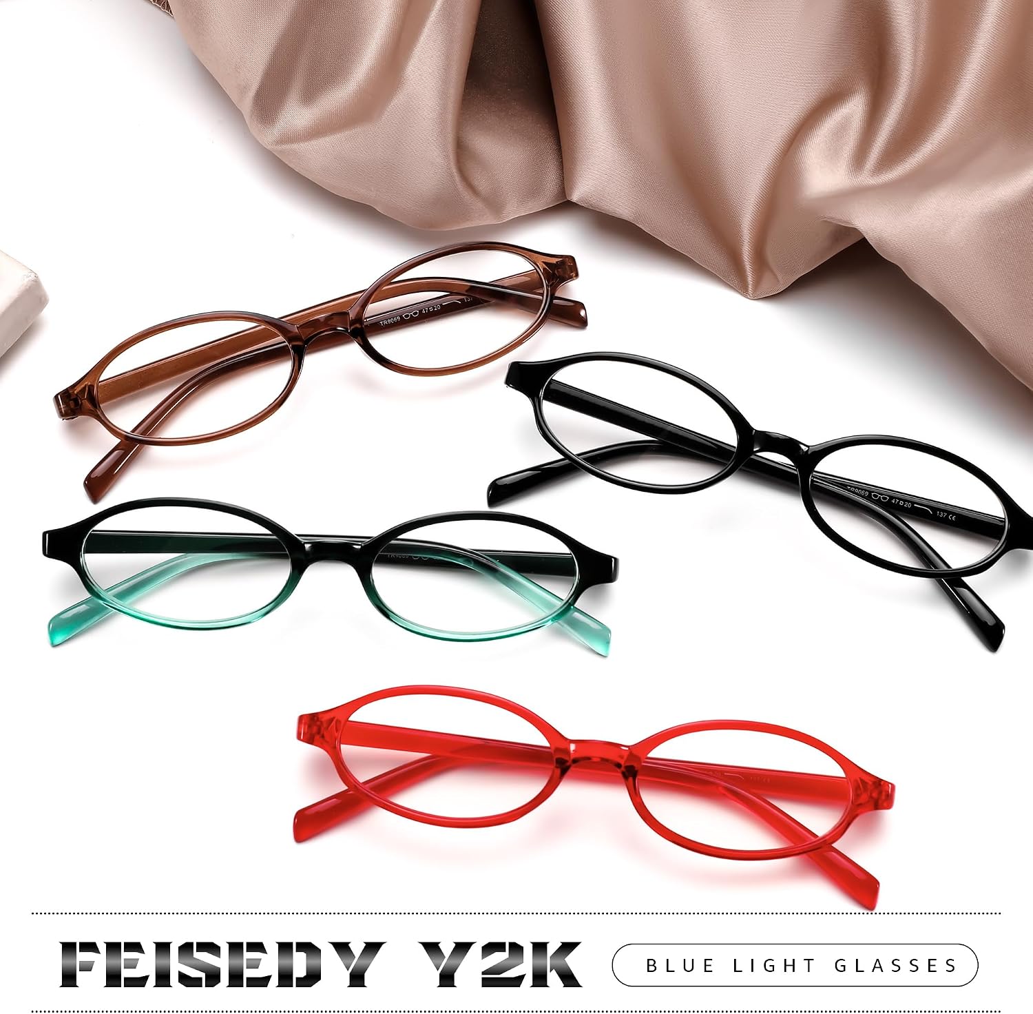 商品图片 7 | B0DKNKBFBX | FEISEDY Y2K Retro Oval Nerd Blue Light Glasses for Women B0258