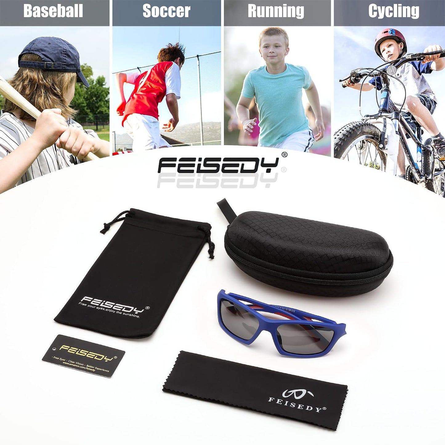 商品图片 28 | B0D1GDXPL3 | FEISEDY Kids Polarized Sunglasses TR90 Sports Cycling Glasses UV400 for Boys Girls Age 3-10 B0160
