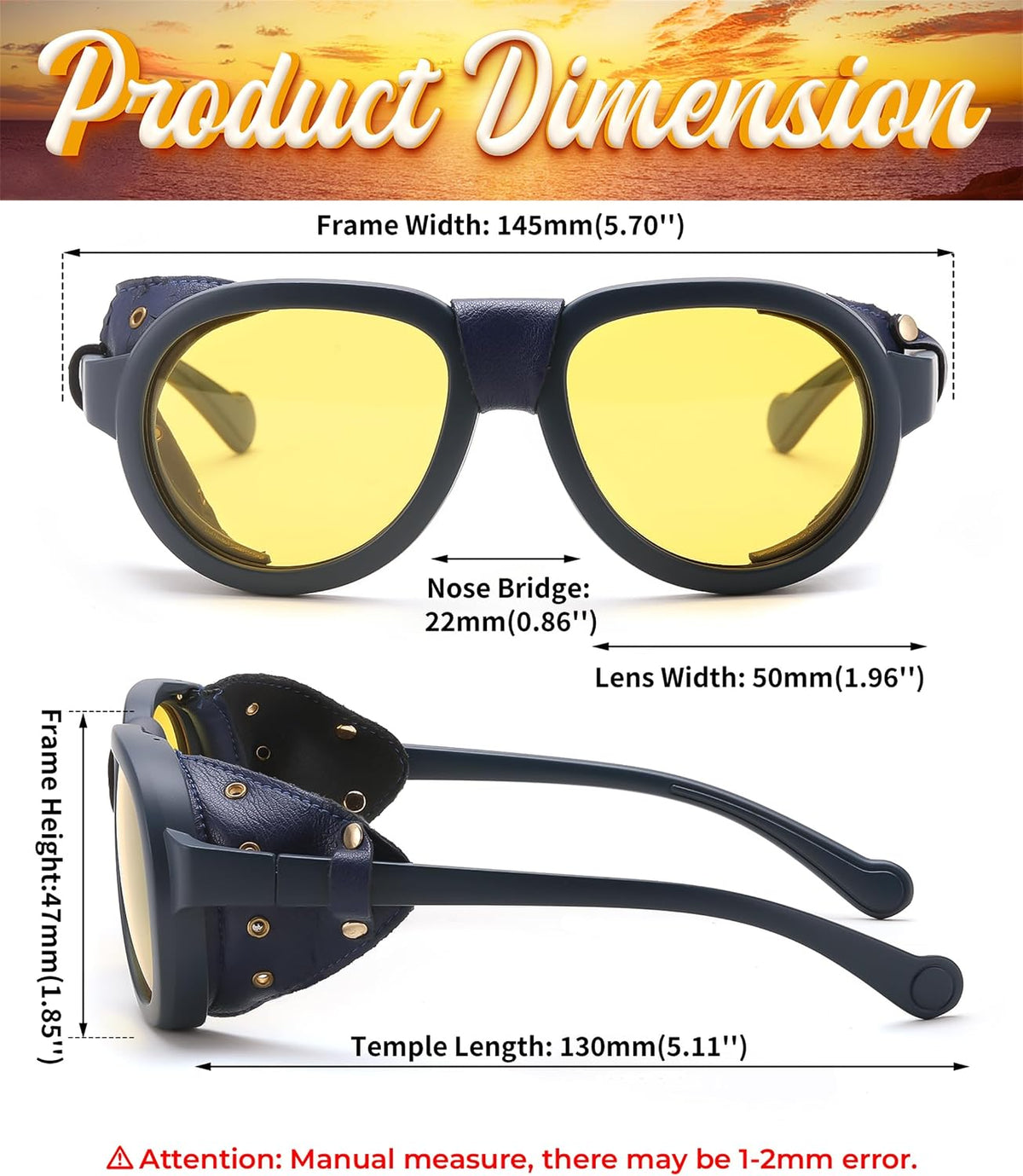 ÉÌƷͼƬ 20 | B0D5HMBR1X | FEISEDY Steampunk Sunglasses Women Men£¬Polarized Yellow Lens, Retro Round Vintage Frame Leatherwear B0159
