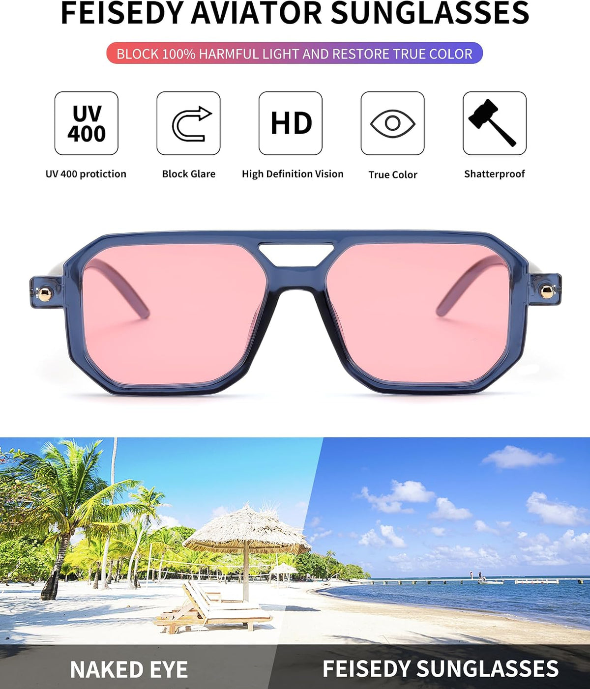 ÉÌƷͼƬ 11 | B09YTJ4FQZ | FEISEDY Vintage Square 70s Flat Aviator Sunglasses Women Men Classic Retro Stylish Frame UV400 Sunglasses B2622