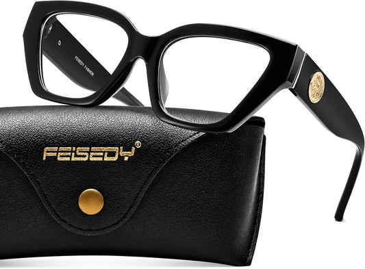 Black / 52 Millimeters | B0GR4NCK2R | FEISEDY Women Cat Eye Blue Light Blocking Glasses for Women B0350