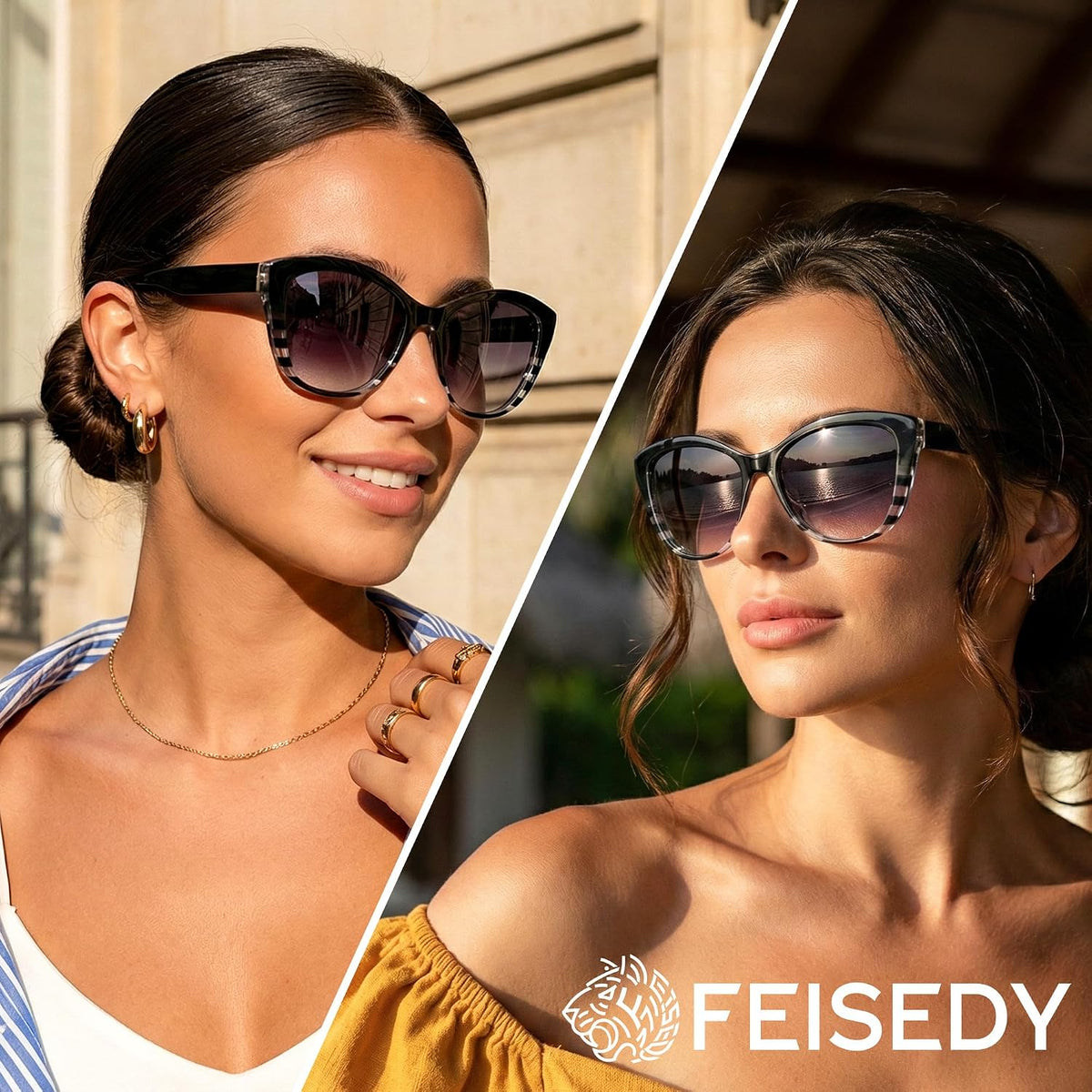 ÉÌƷͼƬ 95 | B07M9V125F | FEISEDY Polarized Vintage Sunglasses American Womens Square Jackie O Cat Eye Sunglasses B2451