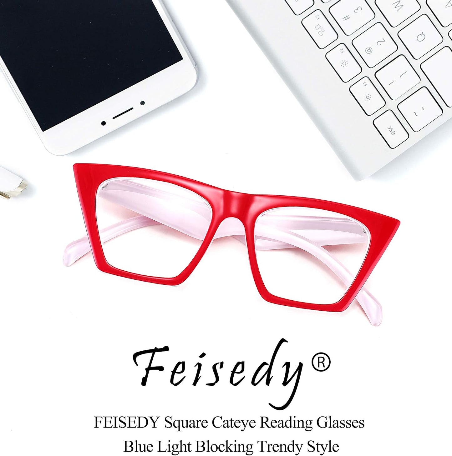 商品图片 6 | B08VNQPH3Y | FEISEDY Square Cat Eye Reading Glasses Blue Light Blocking Women Fashion Cateye Reader Anti Glare Digital Eyestrain B2604