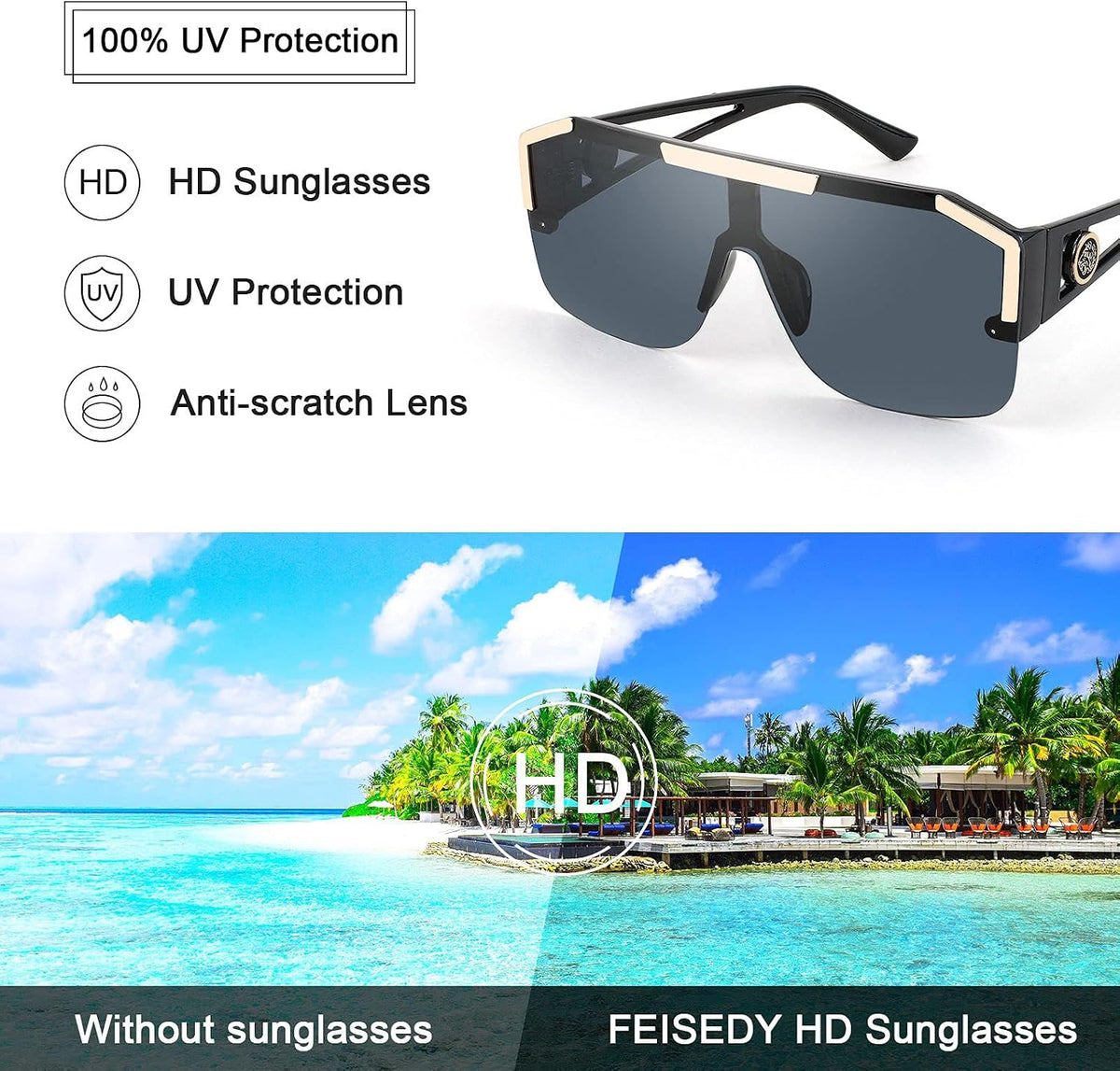 ÉÌƷͼƬ 37 | B09L4V27YS | FEISEDY Square Oversized Sunglasses for Men Women Flat Top B2765