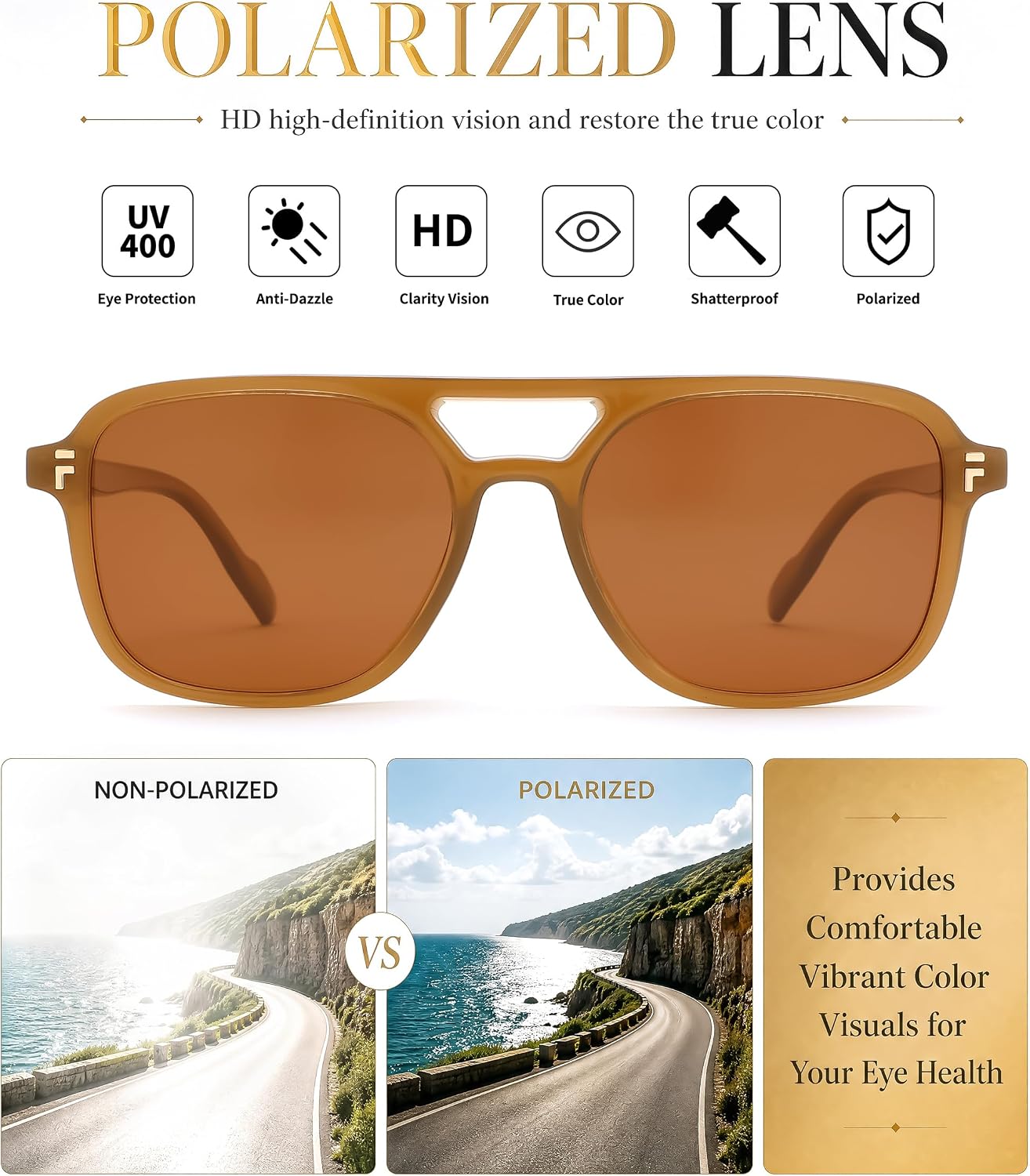 商品图片 32 | B0H2V9BFS5 | FEISEDY Retro Polarized Aviator Square Sunglasses for Women Men UV400 B0357