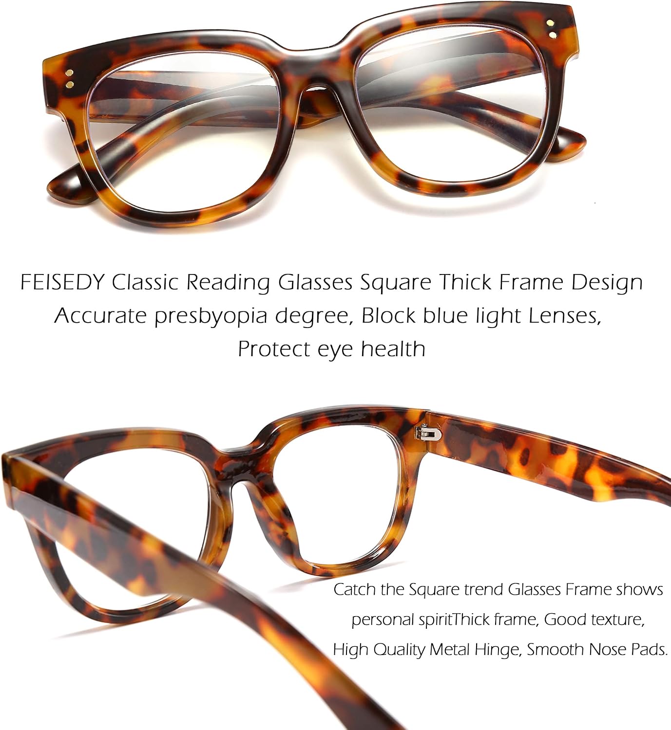 商品图片 22 | B0DBQFZT73 | FEISEDY Retro Square Thick Big Frame Blue Light Blocking Reading Glasses Anti Glare Digital Eyestrain Reader B2523